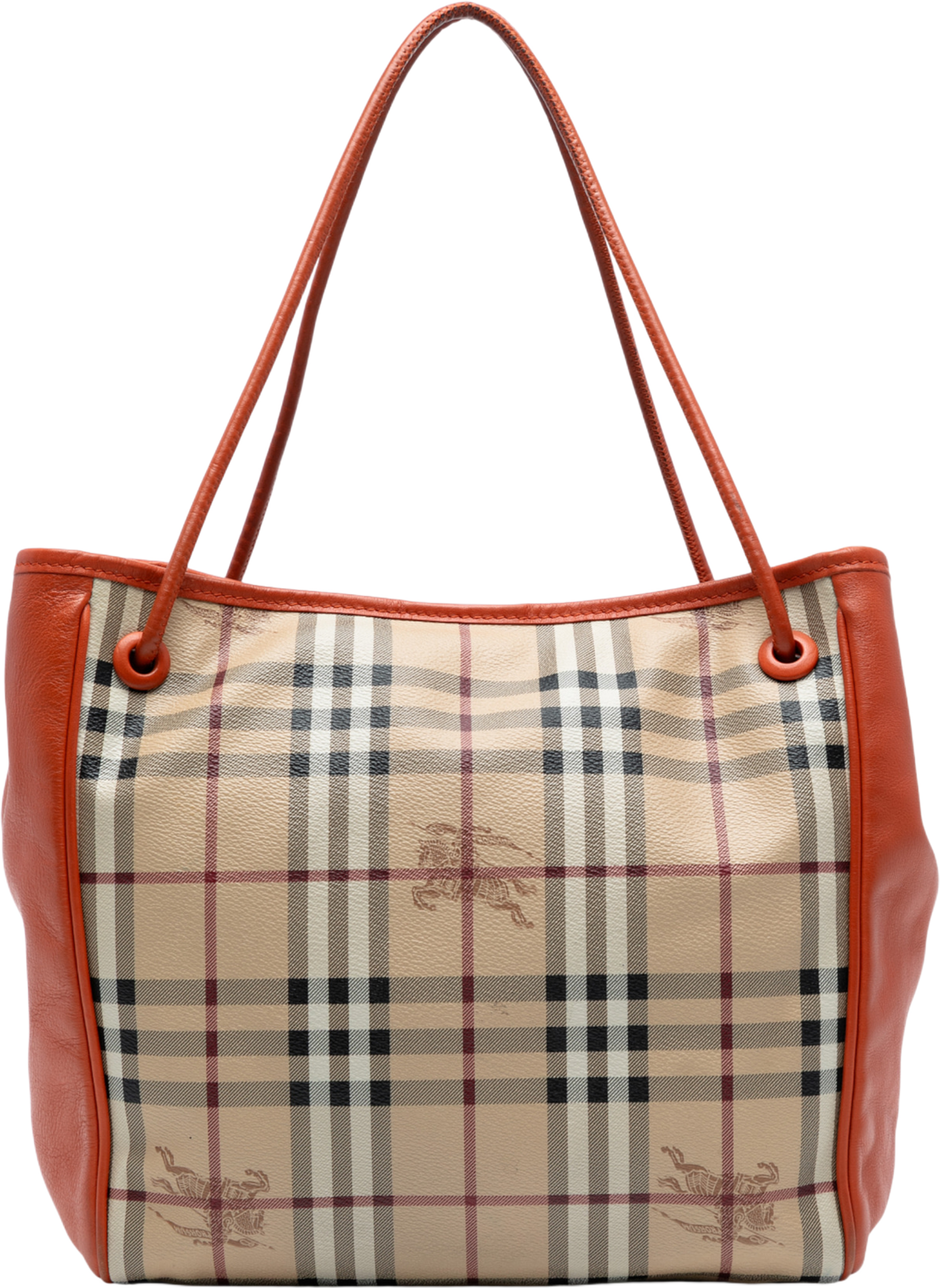 Burberry Small Leather Trimmed Haymarket Check Coated Canvas Canterbury Tote, från Luxclusif, i färgen beige. Klicka för att öppna bilden i stort format