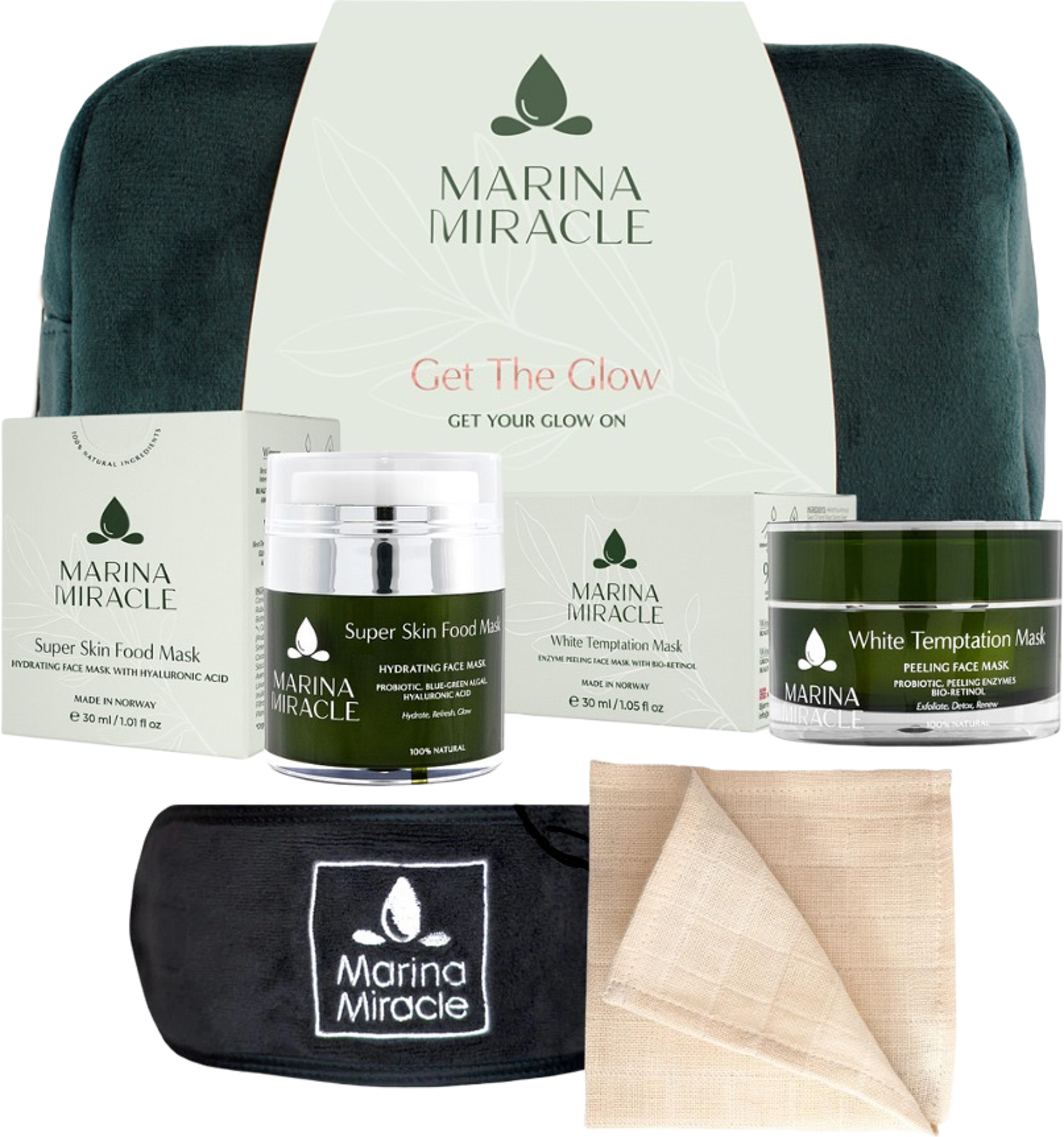 Giftset Get The Glow, från Marina Miracle. Klicka för att öppna bilden i stort format