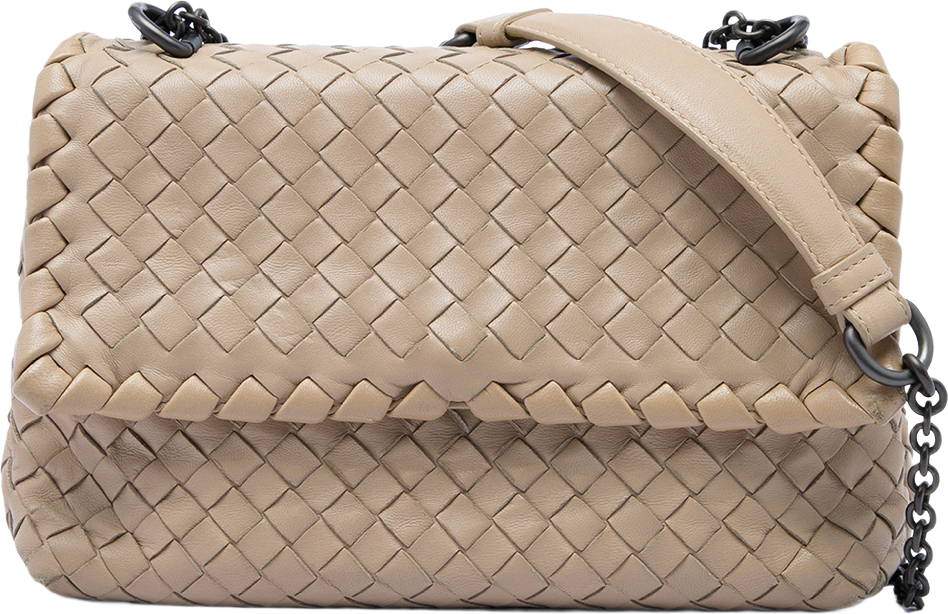 Bottega Veneta Baby Nappa Intrecciato Olimpia Crossbody, från Luxclusif, i färgen beige. Klicka för att öppna bilden i stort format