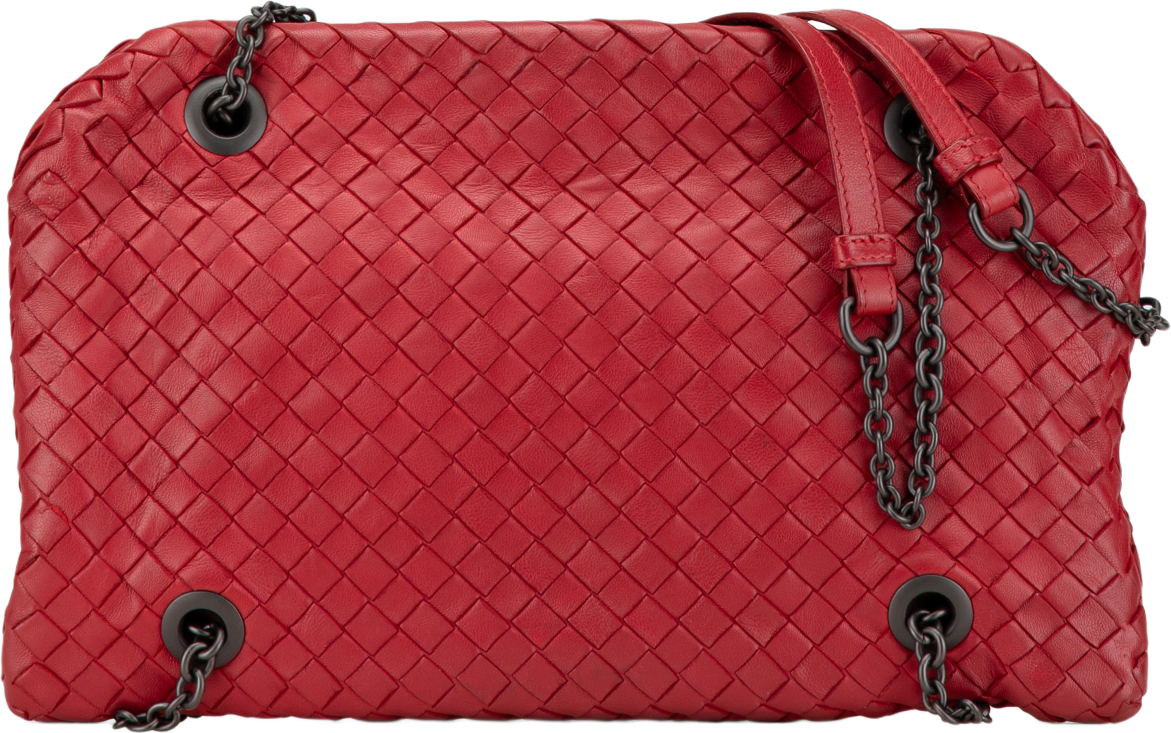 Bottega Veneta Nappa Intrecciato Duo Shoulder Bag, från Luxclusif, i färgen red. Klicka för att öppna bilden i stort format