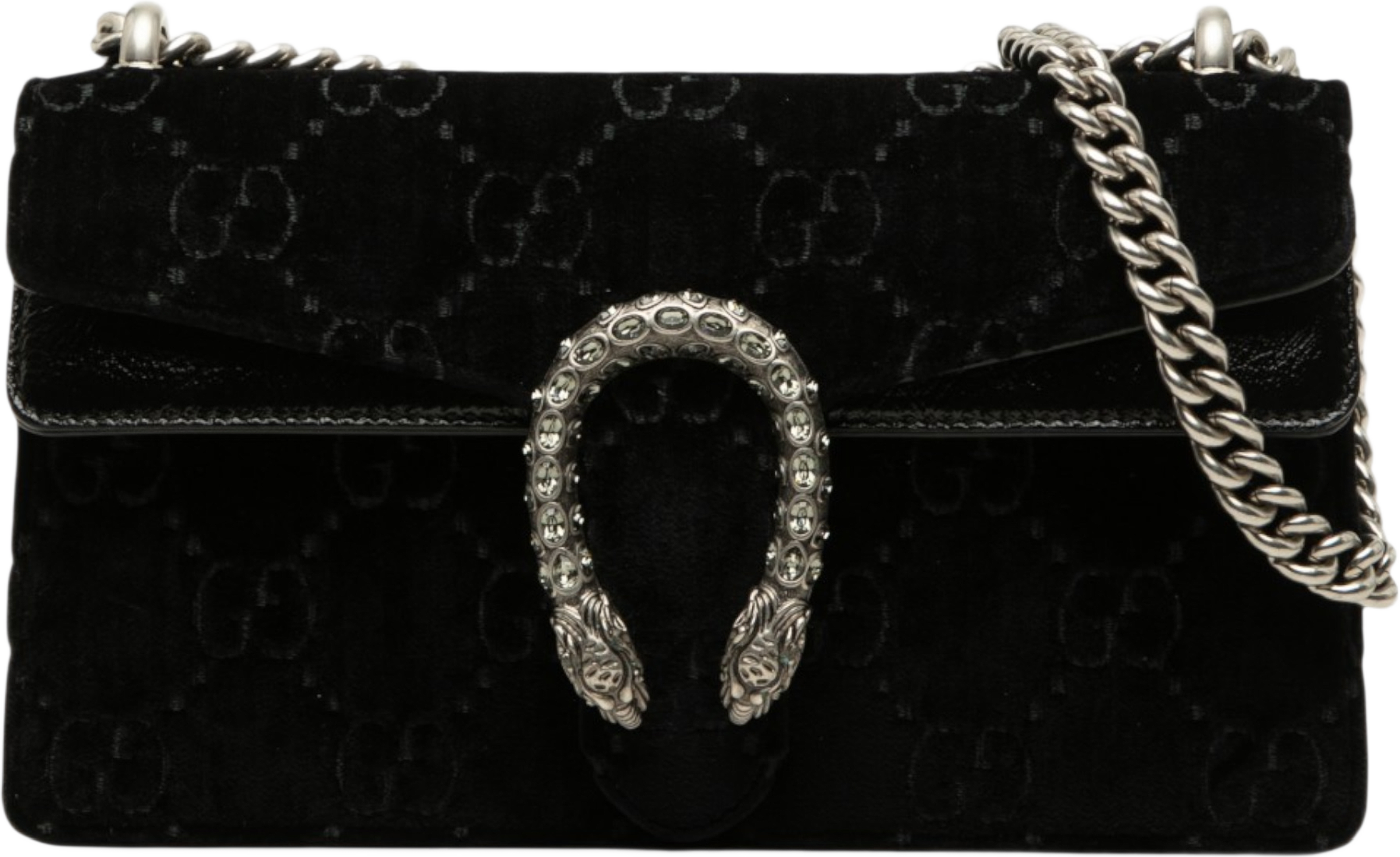 Gucci Medium Gg Velvet Dionysus Crossbody, från Luxclusif, i färgen svart. Klicka för att öppna bilden i stort format