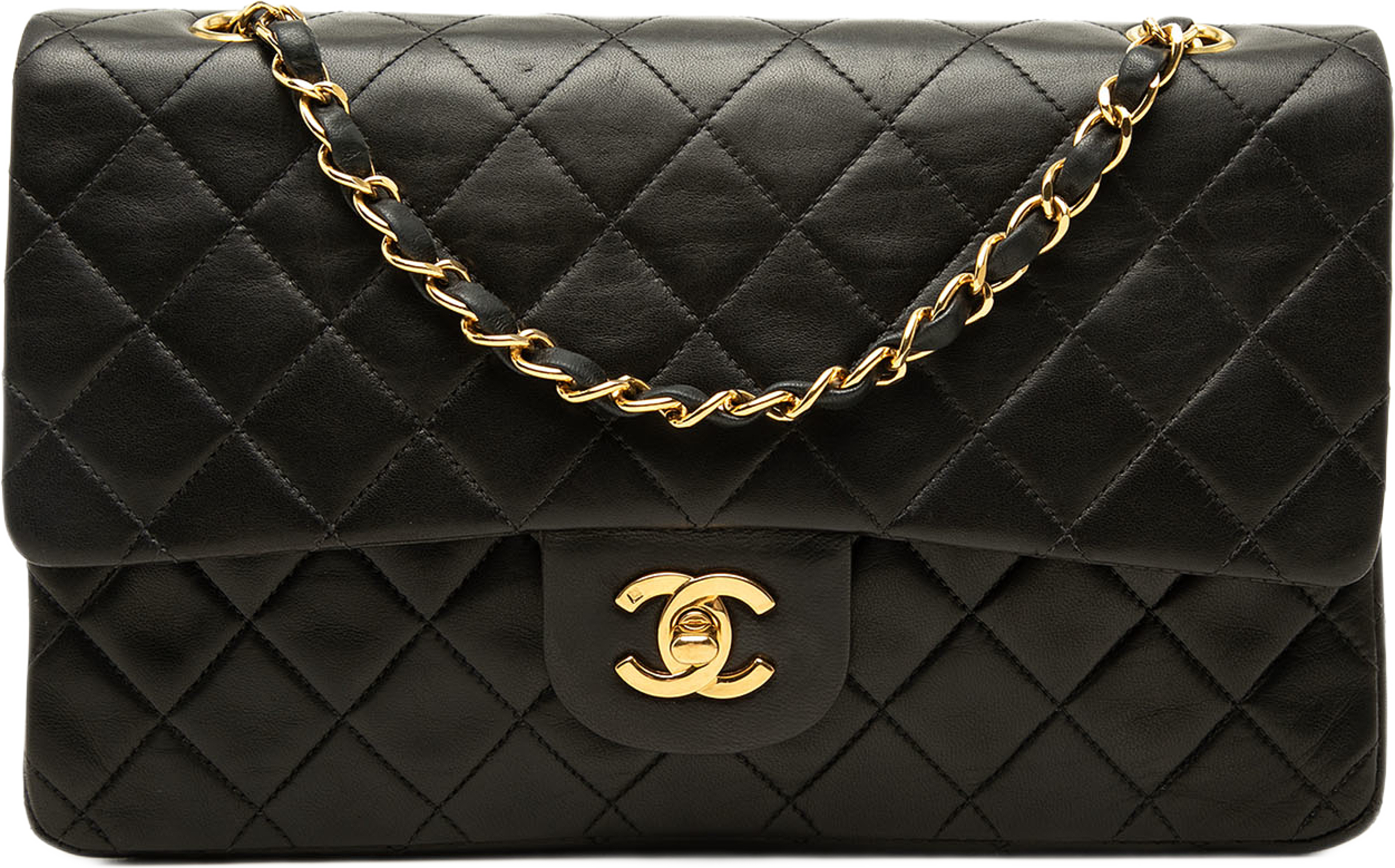 Chanel Medium Classic Lambskin Double Flap, från Luxclusif, i färgen svart. Klicka för att öppna bilden i stort format