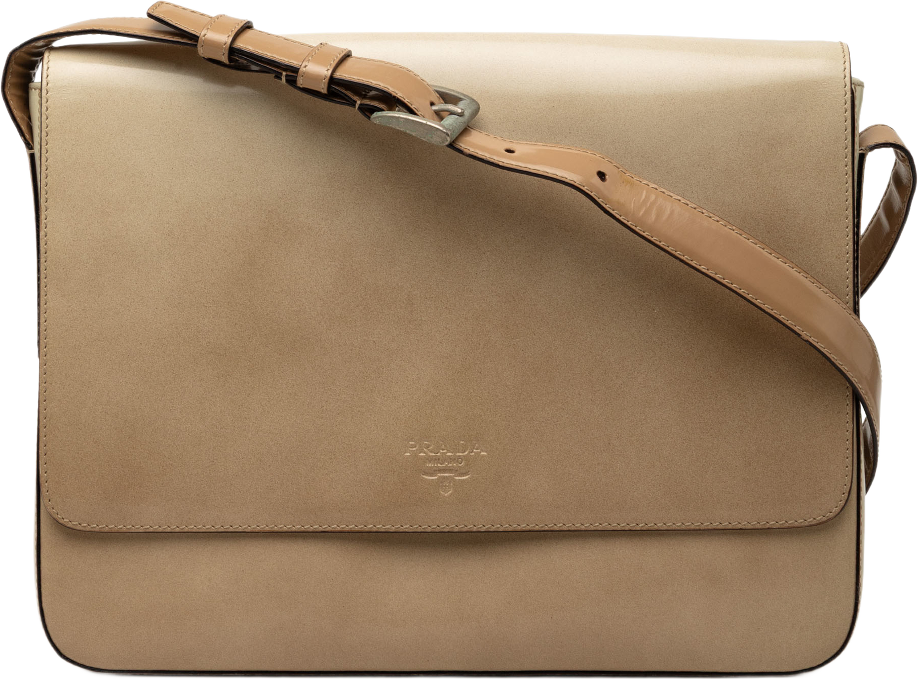 Prada Spazzolato Leather Crossbody, från Luxclusif, i färgen beige. Klicka för att öppna bilden i stort format
