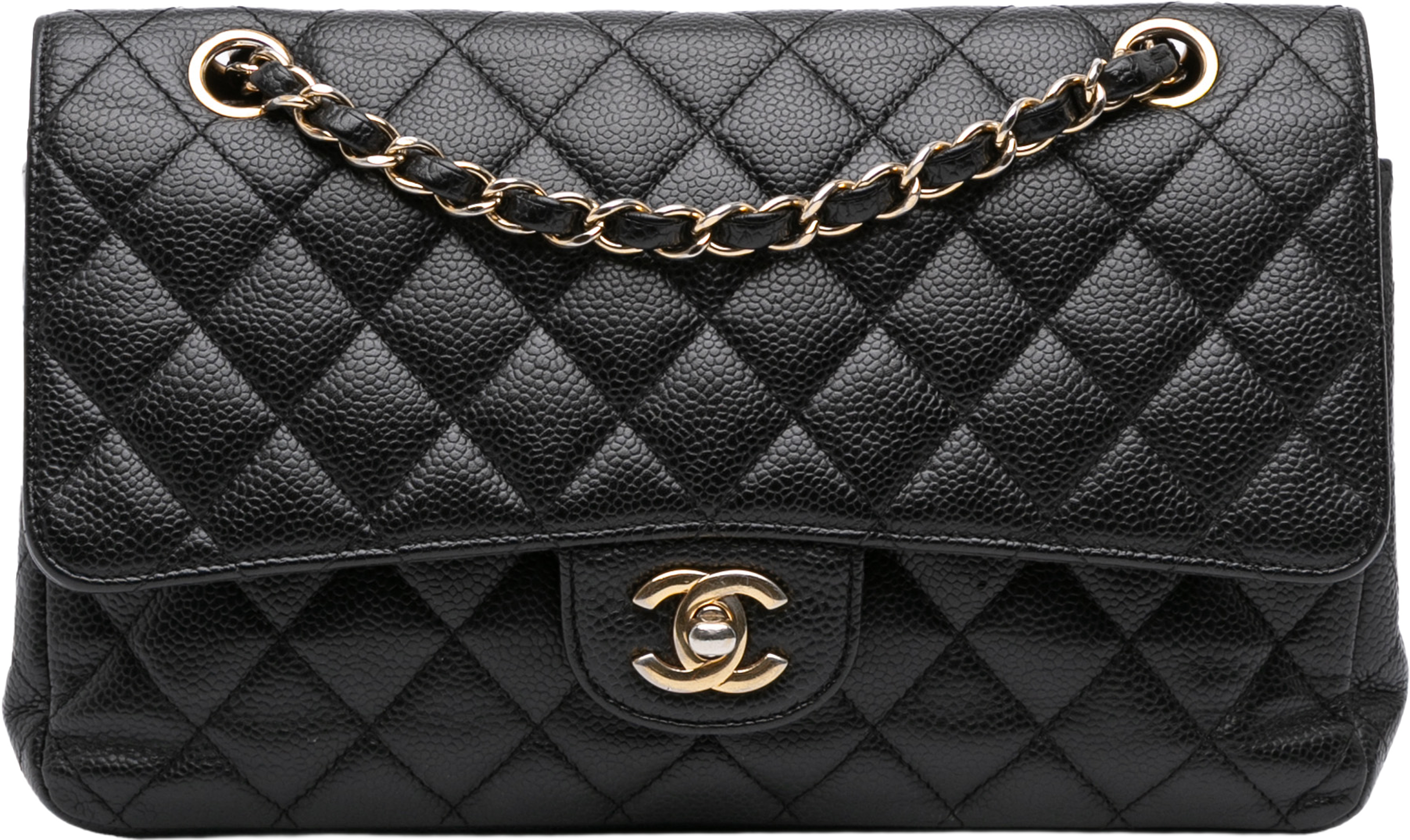 Chanel Medium Classic Caviar Double Flap, från Luxclusif, i färgen black. Klicka för att öppna bilden i stort format