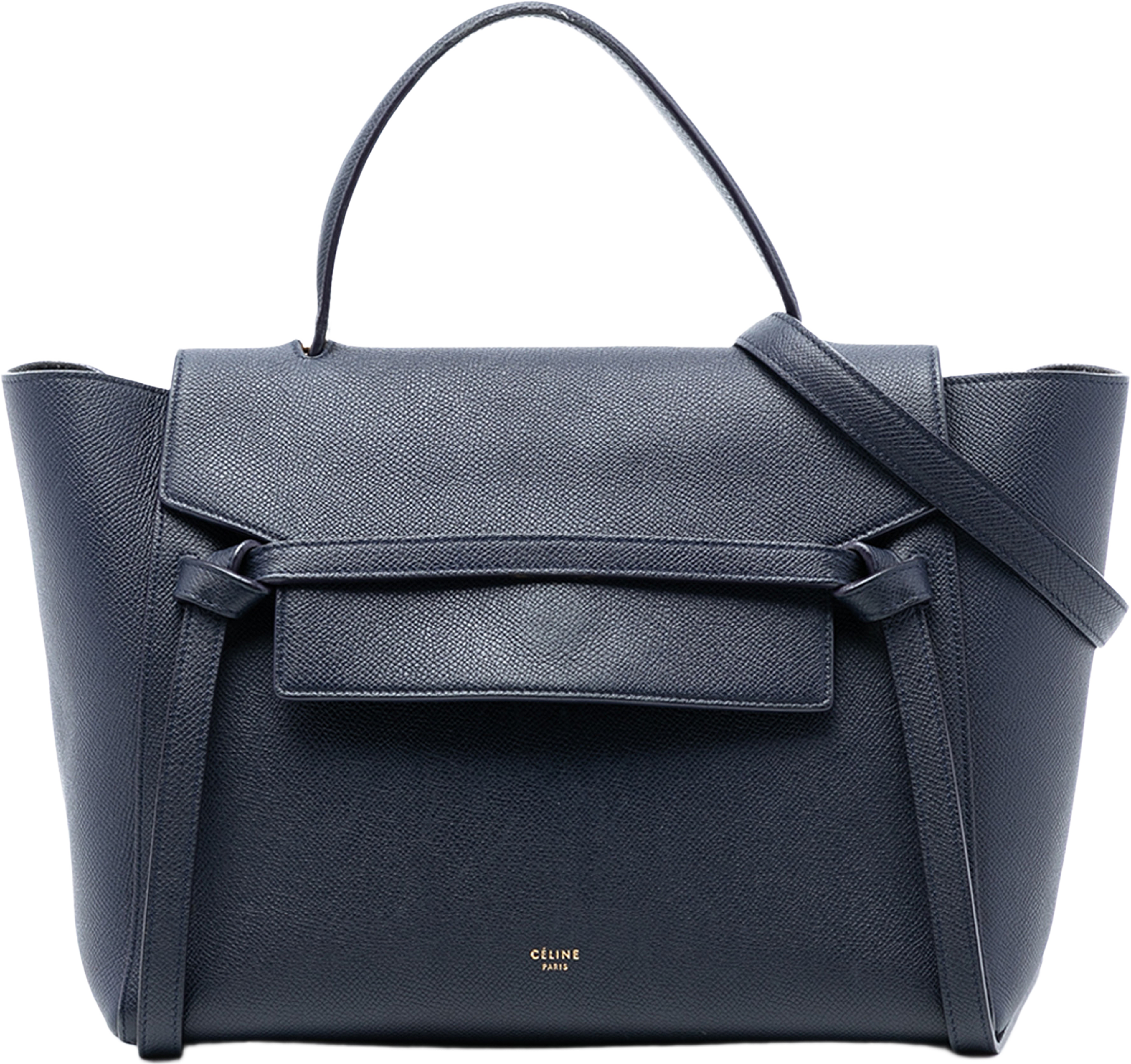 Celine Mini Grained Calfskin Belt Bag, från Luxclusif, i färgen navy. Klicka för att öppna bilden i stort format