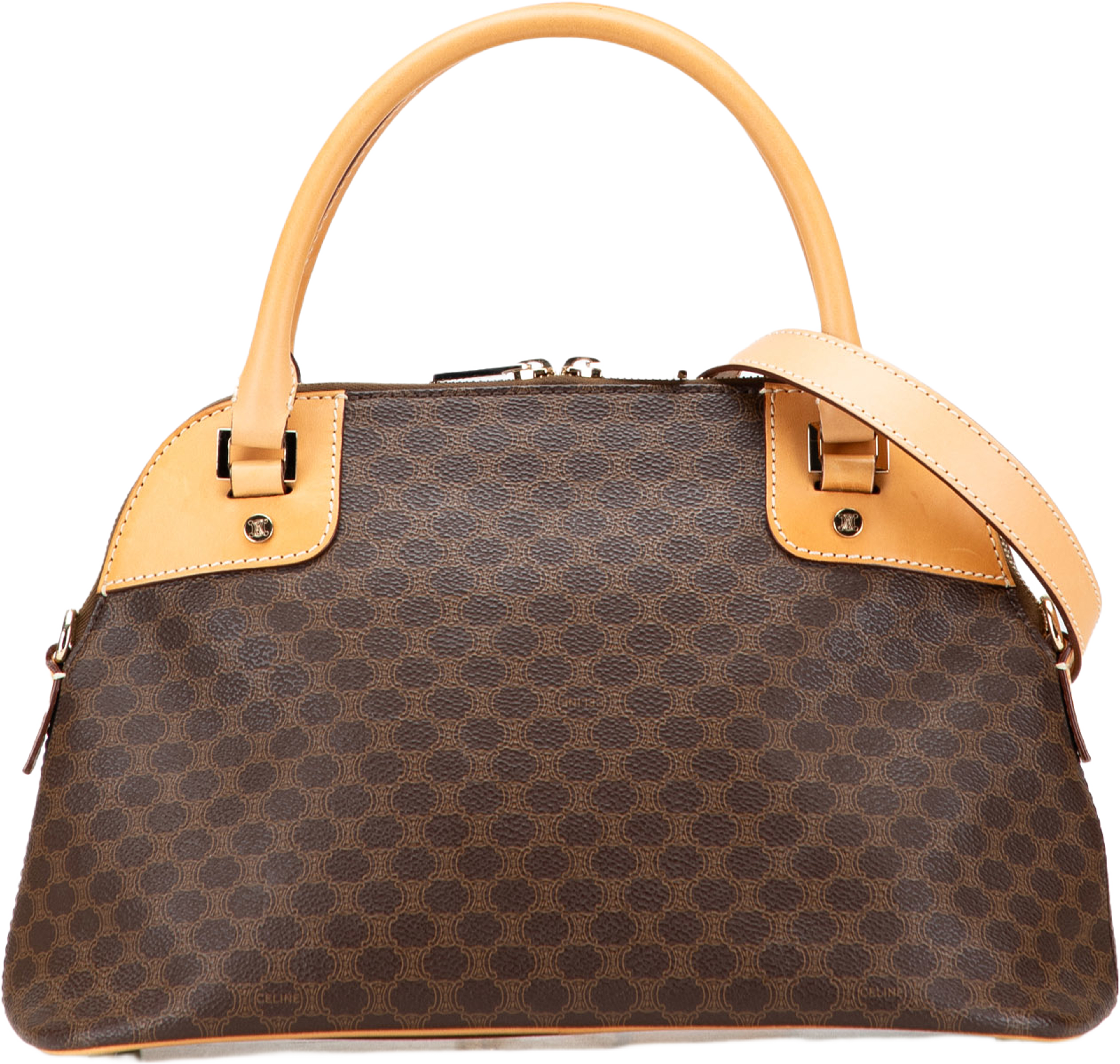 Celine Macadam Coated Canvas Dome Satchel, från Luxclusif, i färgen brown. Klicka för att öppna bilden i stort format