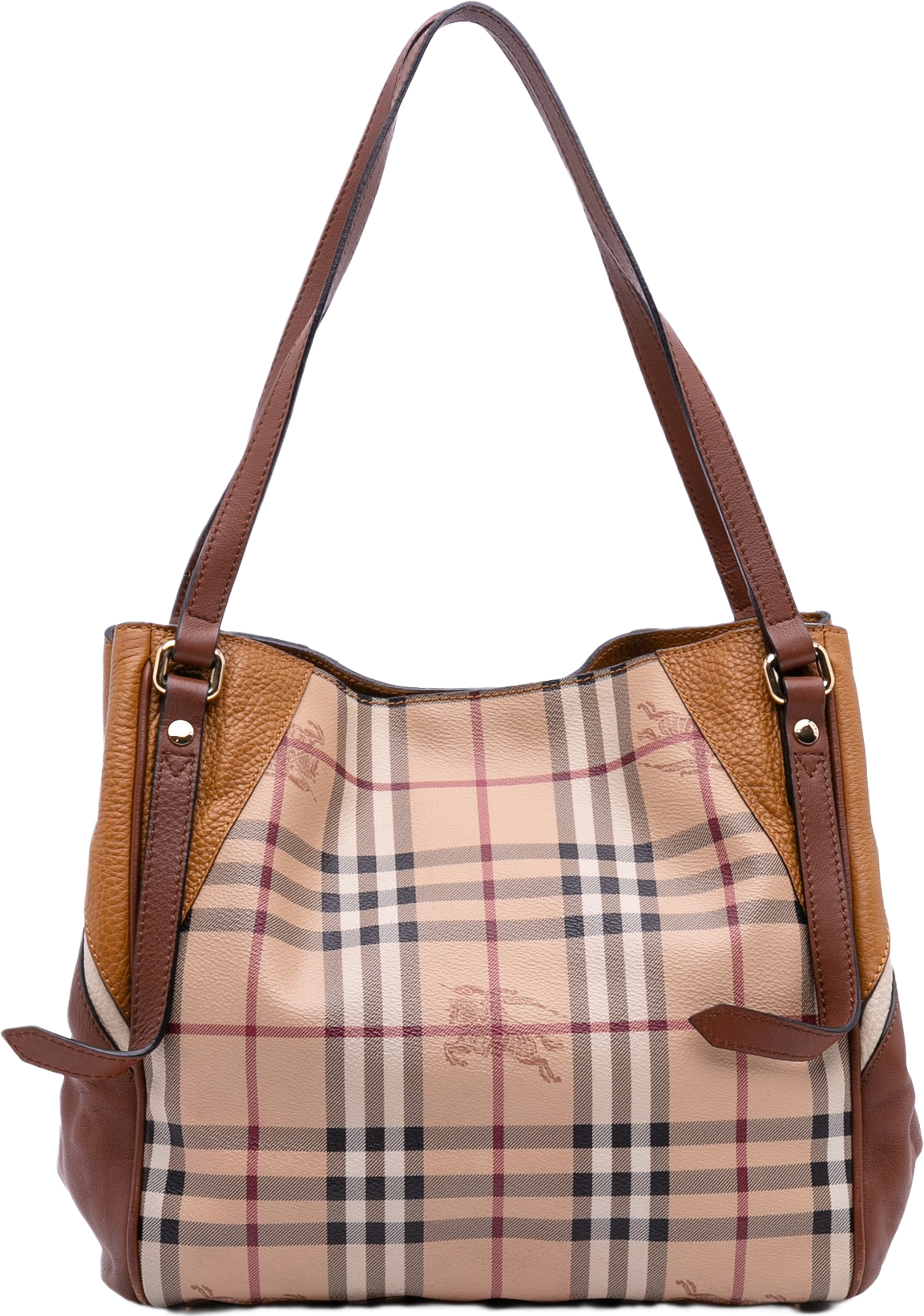 Burberry Small Leather Trimmed Haymarket Check Coated Canvas Canterbury Tote