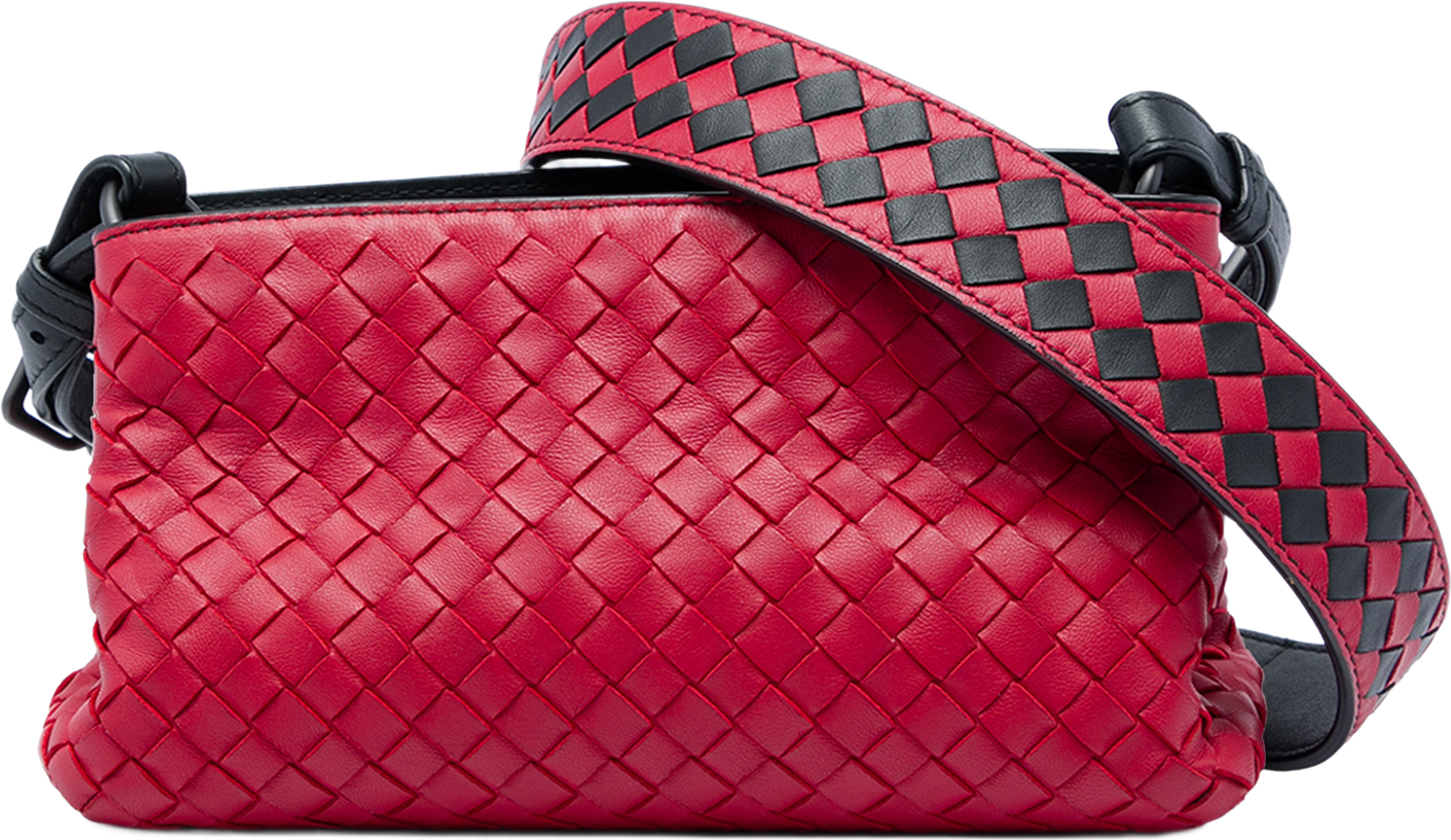 Bottega Veneta Nappa Intrecciato Double Zip Crossbody, från Luxclusif, i färgen röd. Klicka för att öppna bilden i stort format