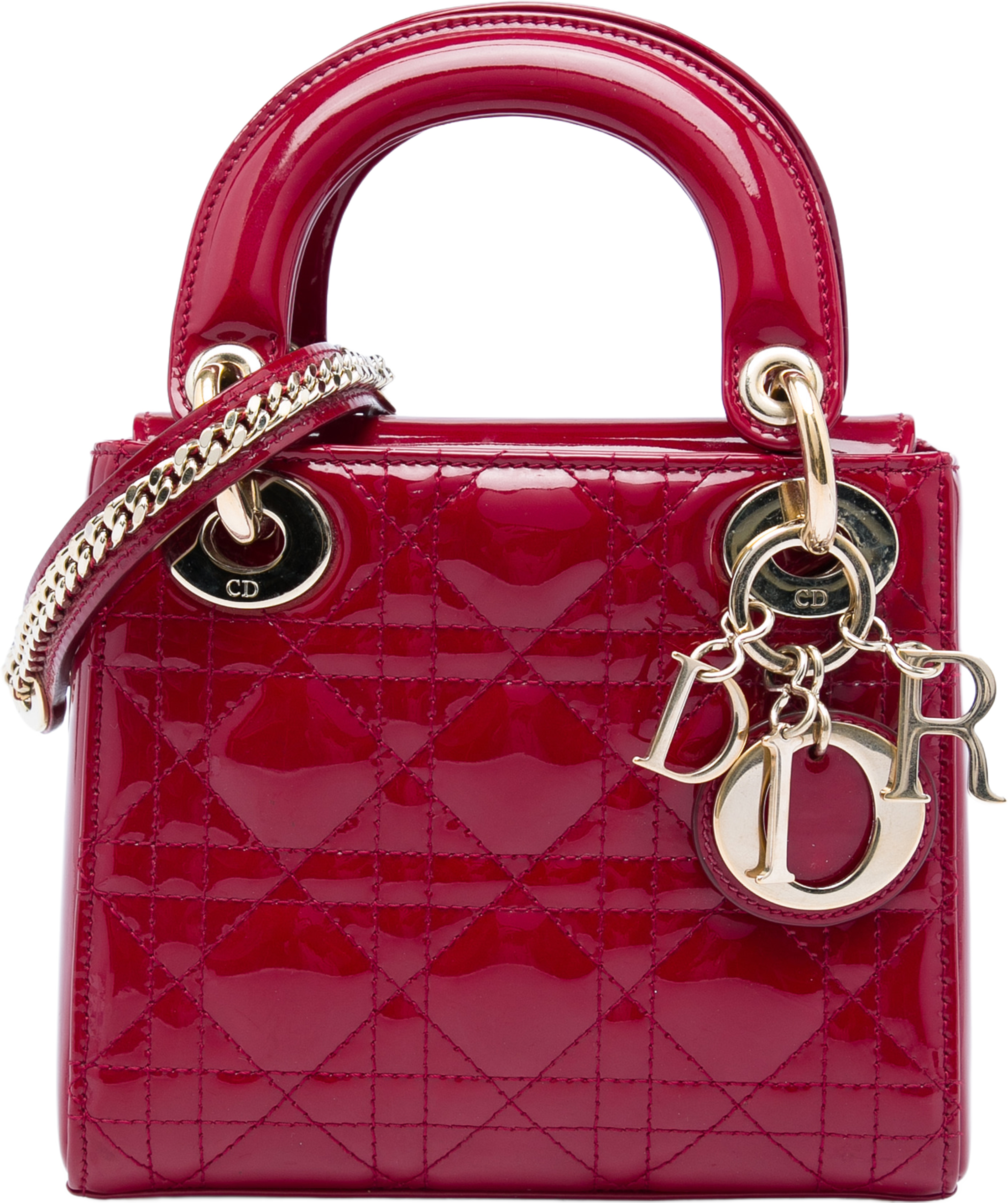 Dior Mini Patent Cannage Lady Dior, från Luxclusif, i färgen röd. Klicka för att öppna bilden i stort format