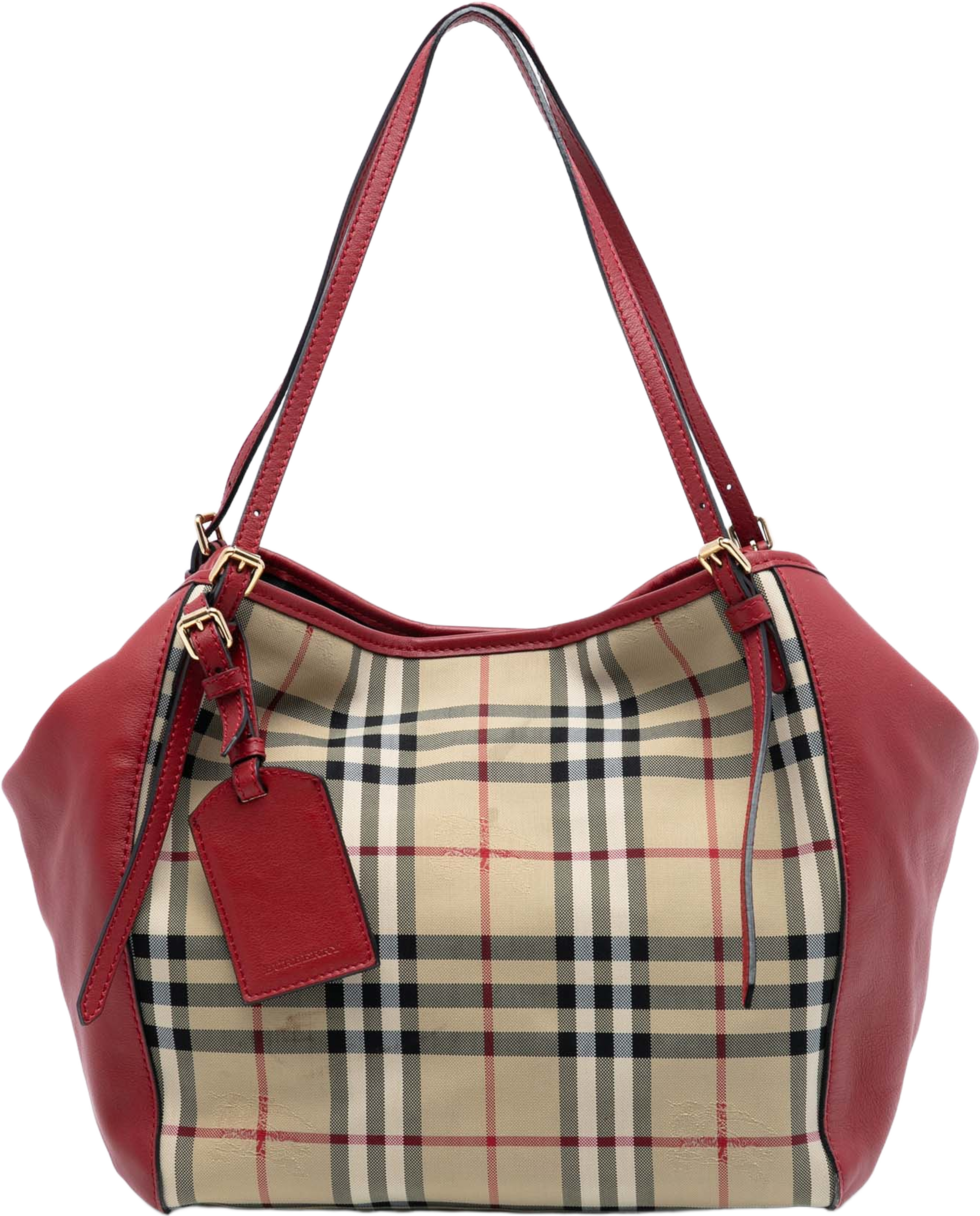 Burberry Small Haymarket Check Canvas And Leather Canterbury Tote, från Luxclusif, i färgen beige. Klicka för att öppna bilden i stort format