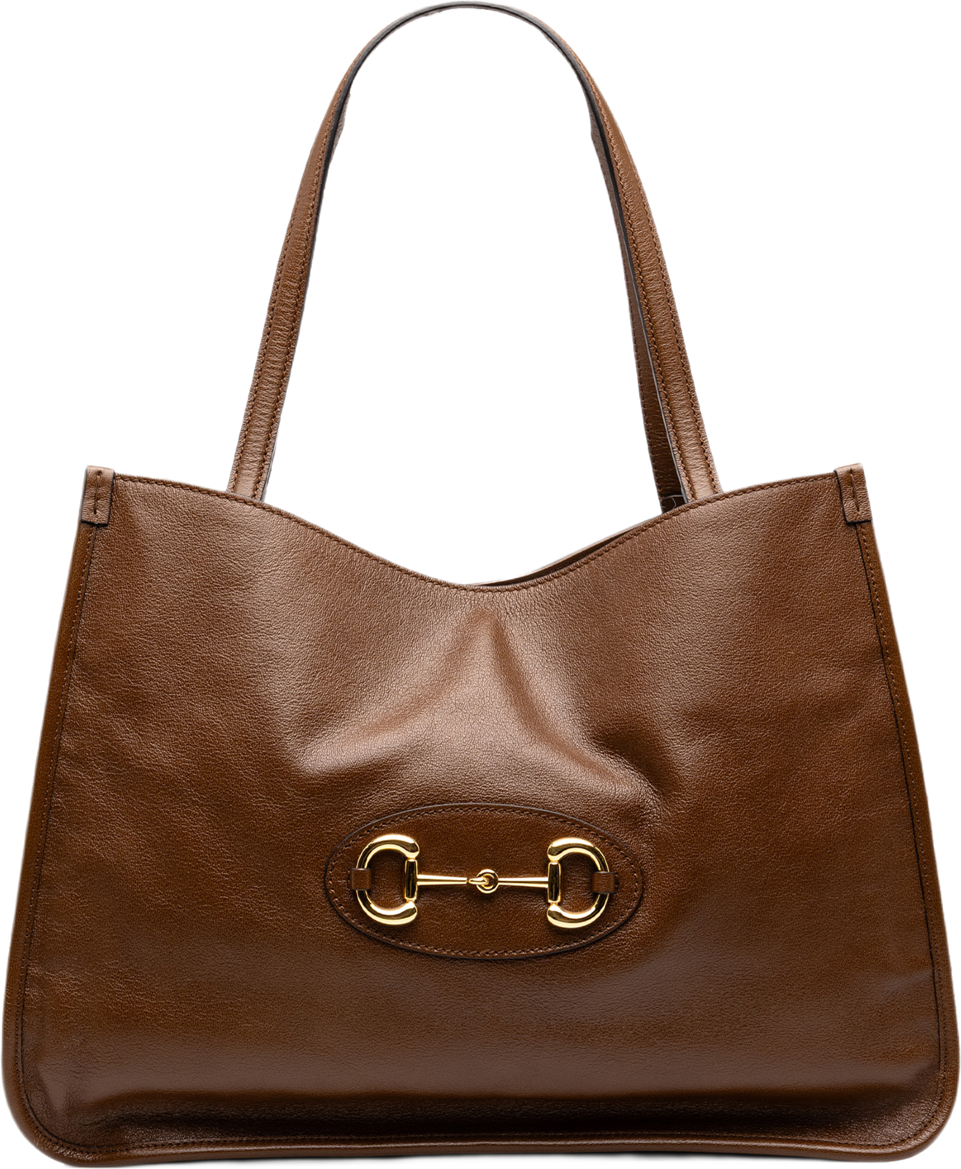Gucci Medium Leather Horsebit 1955 Tote, från Luxclusif, i färgen brun. Klicka för att öppna bilden i stort format