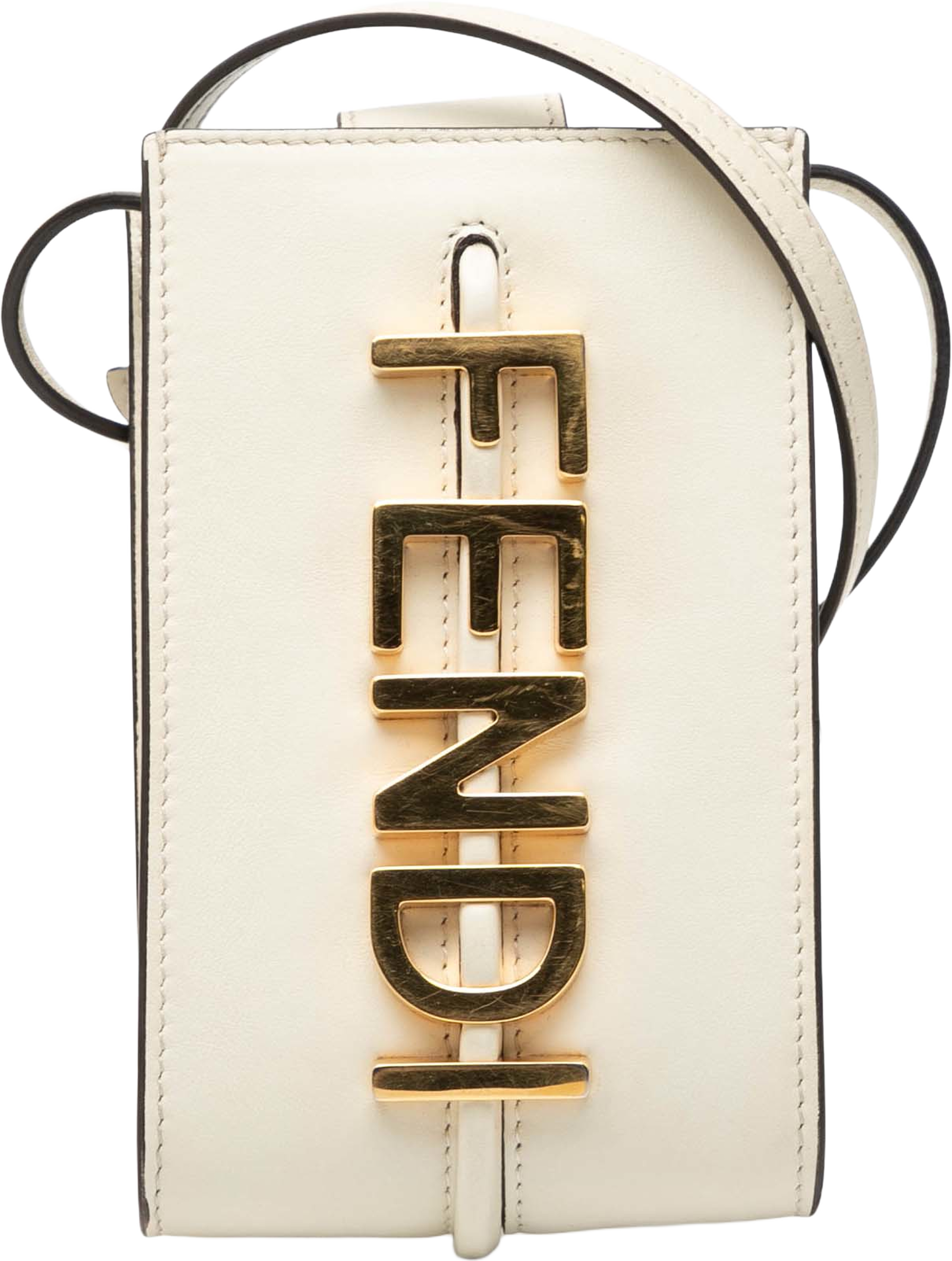 Fendi Leather Fendigraphy Phone Pouch, från Luxclusif, i färgen white. Klicka för att öppna bilden i stort format