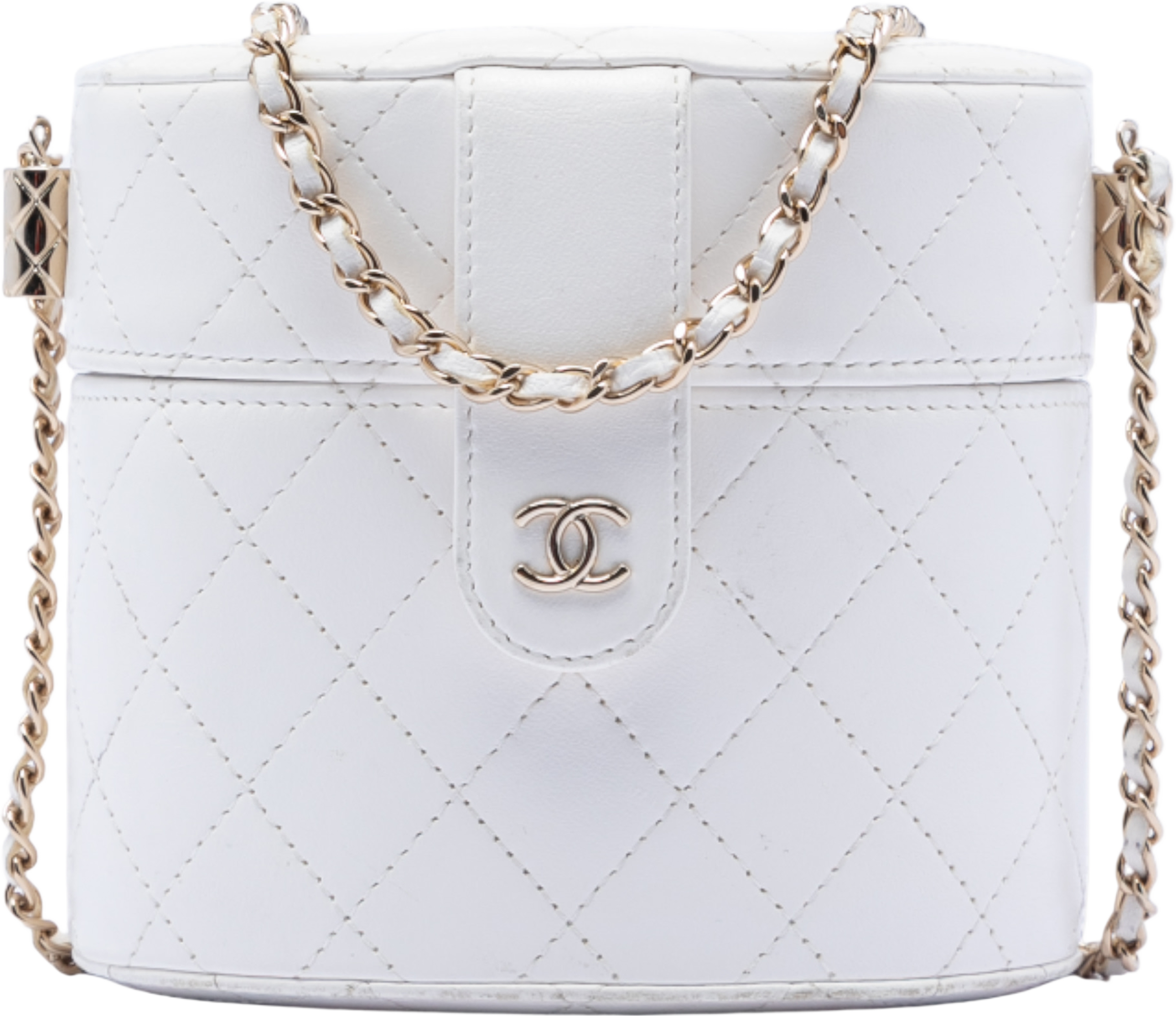 Chanel Small Quilted Lambskin Cc Allure Vanity Case, från Luxclusif, i färgen white. Klicka för att öppna bilden i stort format