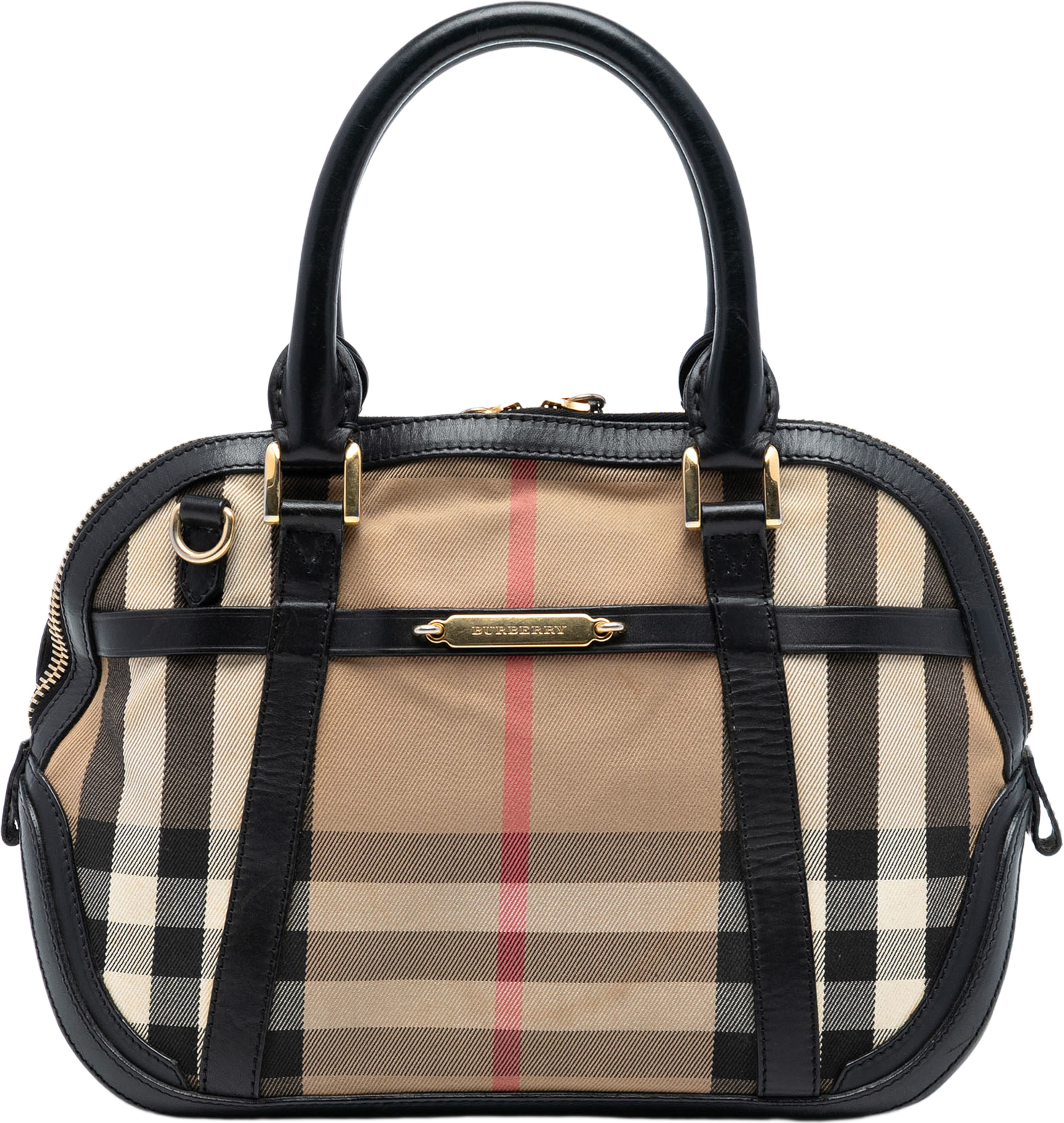 Burberry Small Leather Trimmed House Check Canvas Bridle Orchard Satchel, från Luxclusif, i färgen light brown. Klicka för att öppna bilden i stort format