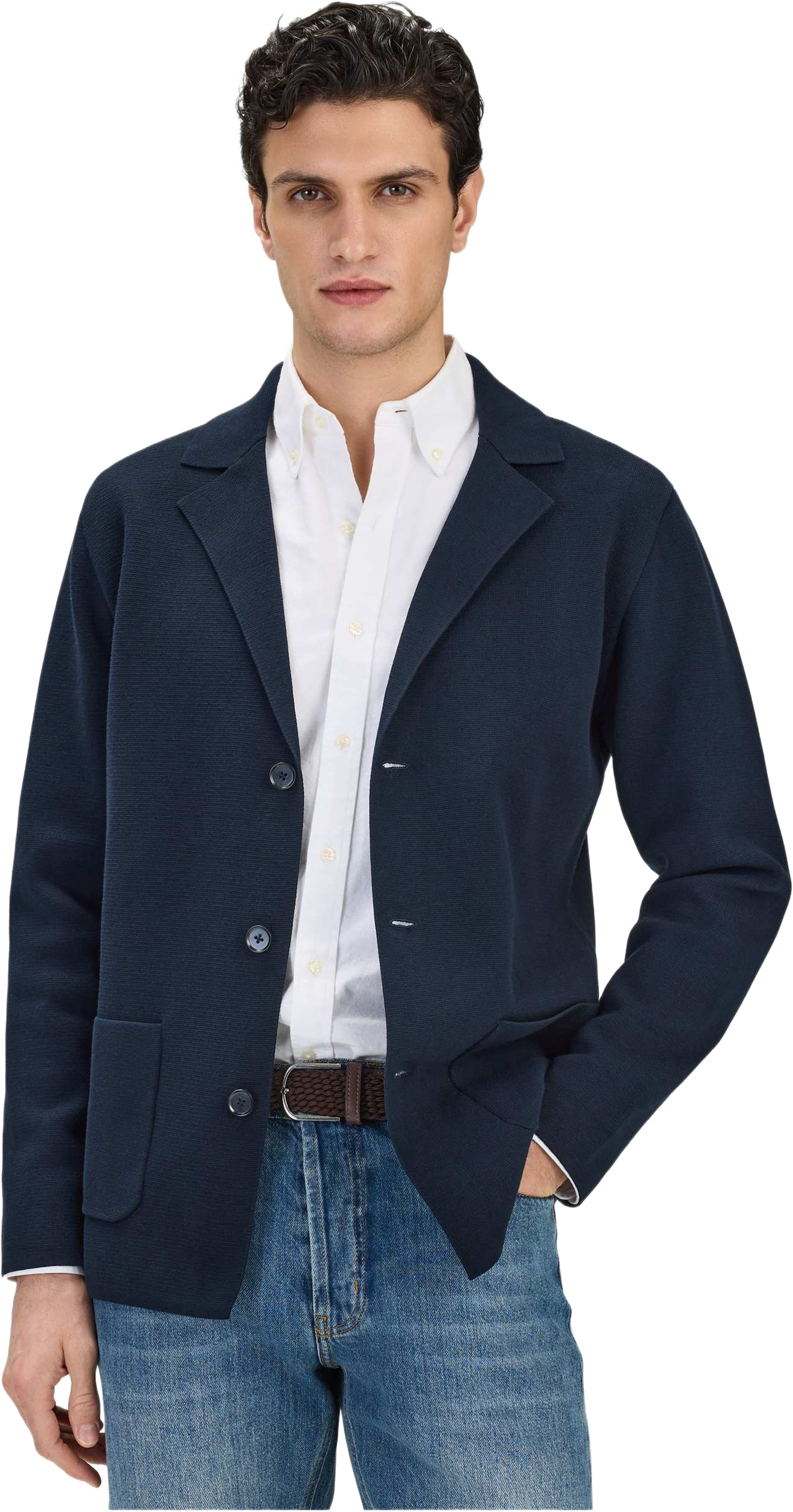 Cotton Knitted Jacket (rion), från John Henric, i färgen navy blue. Klicka för att öppna bilden i stort format