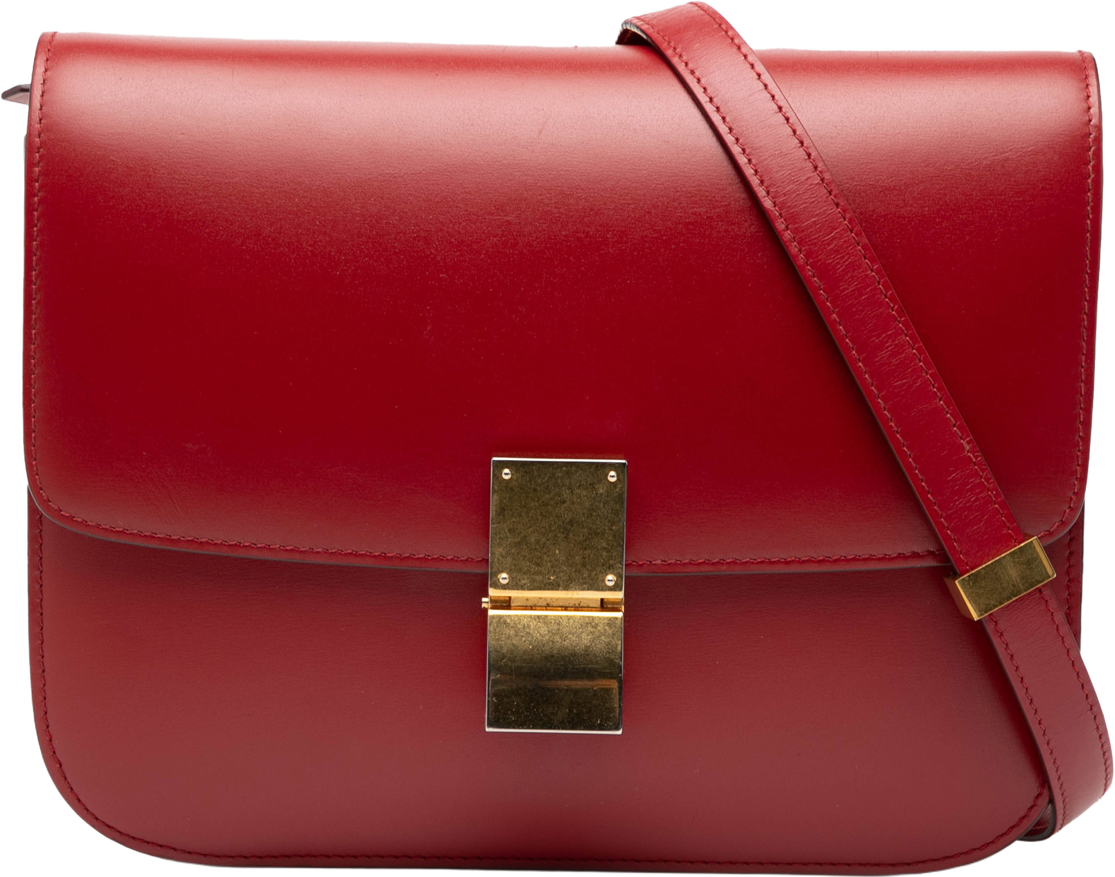Celine Medium Calfskin Classic Box, från Luxclusif, i färgen red. Klicka för att öppna bilden i stort format