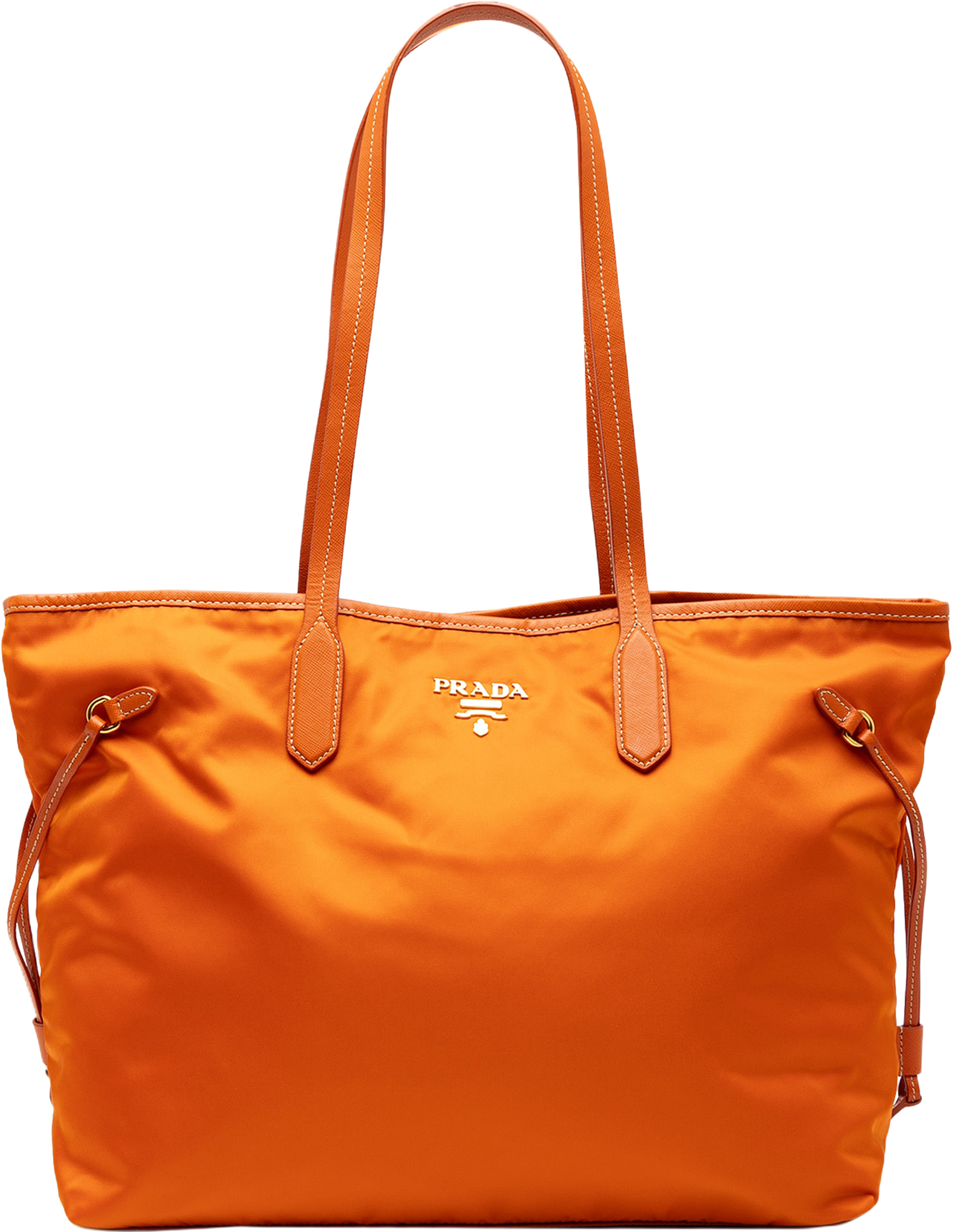Prada Saffiano Trimmed Tessuto Open Convertible Tote, från Luxclusif, i färgen orange. Klicka för att öppna bilden i stort format