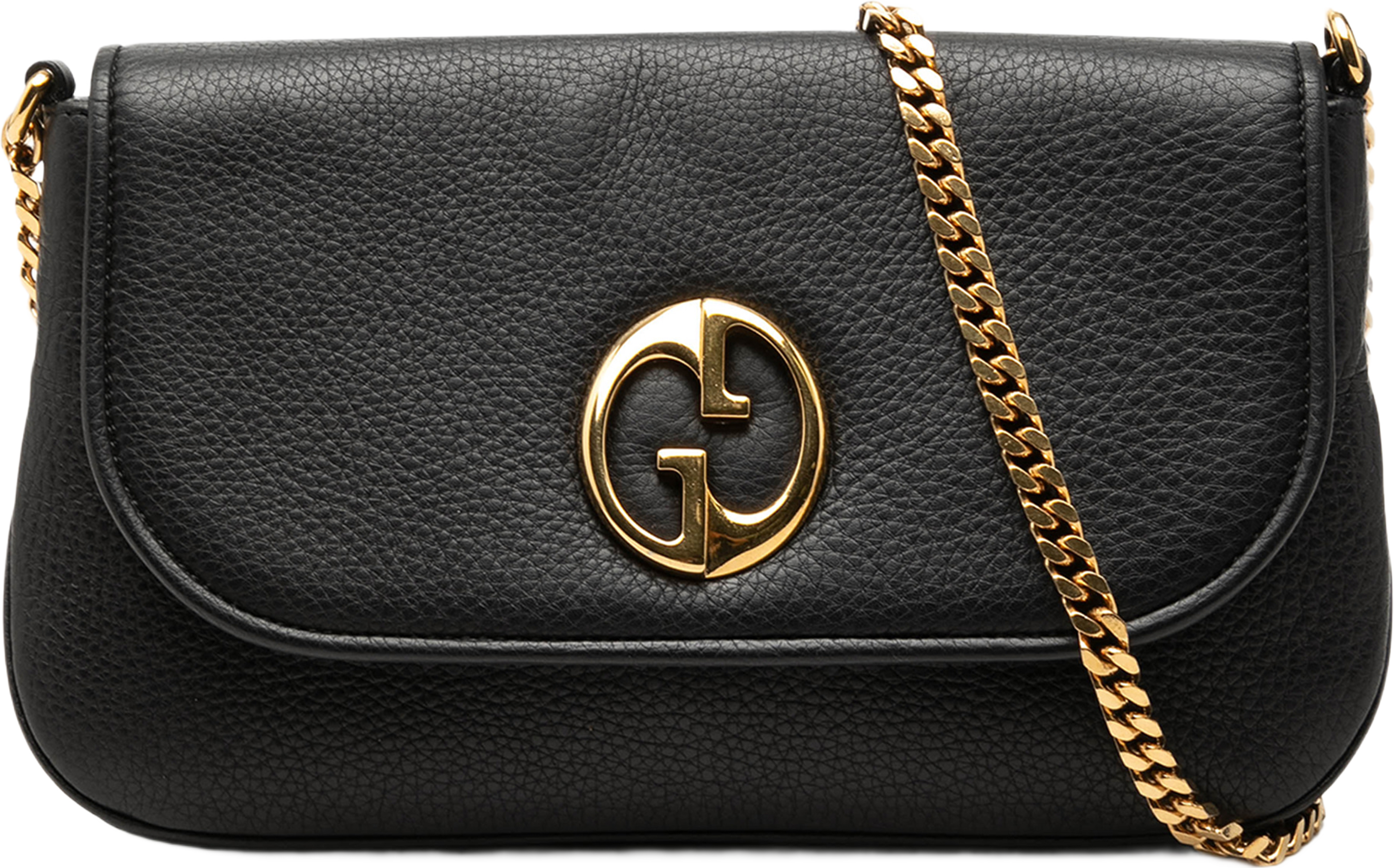 Gucci Medium Calfskin 1973 Chain Shoulder Bag, från Luxclusif, i färgen svart. Klicka för att öppna bilden i stort format
