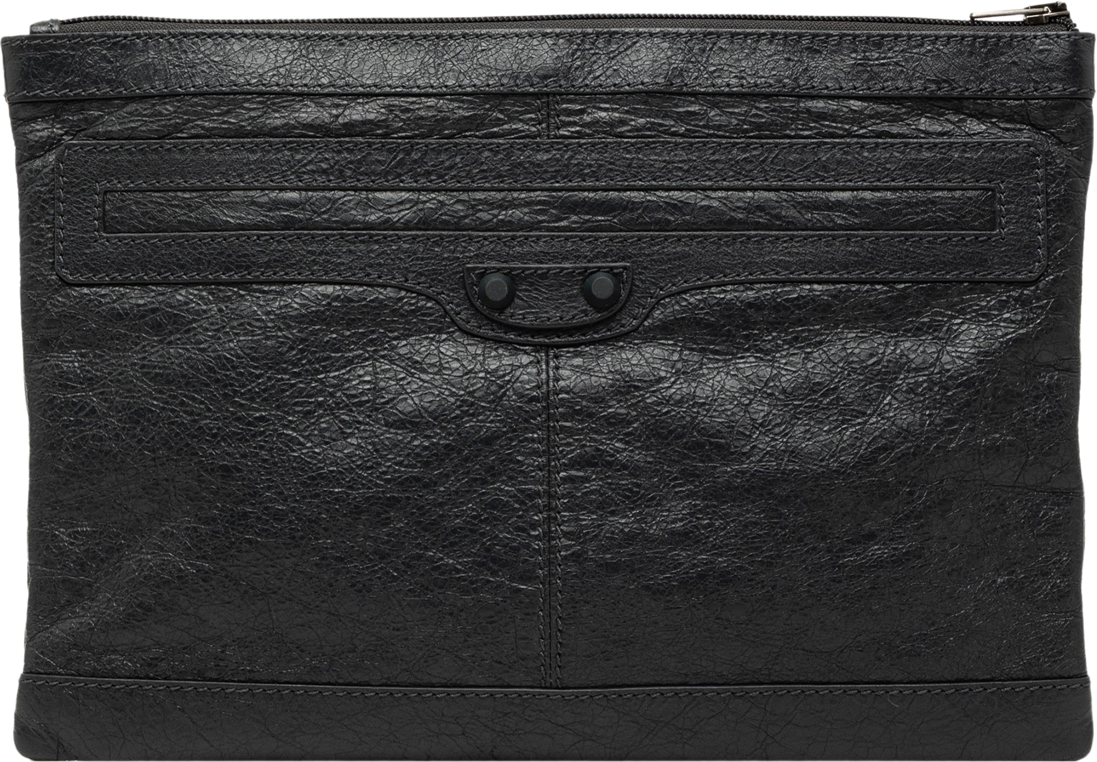 Balenciaga Lambskin Motocross Classic Clip Clutch, från Luxclusif, i färgen black. Klicka för att öppna bilden i stort format