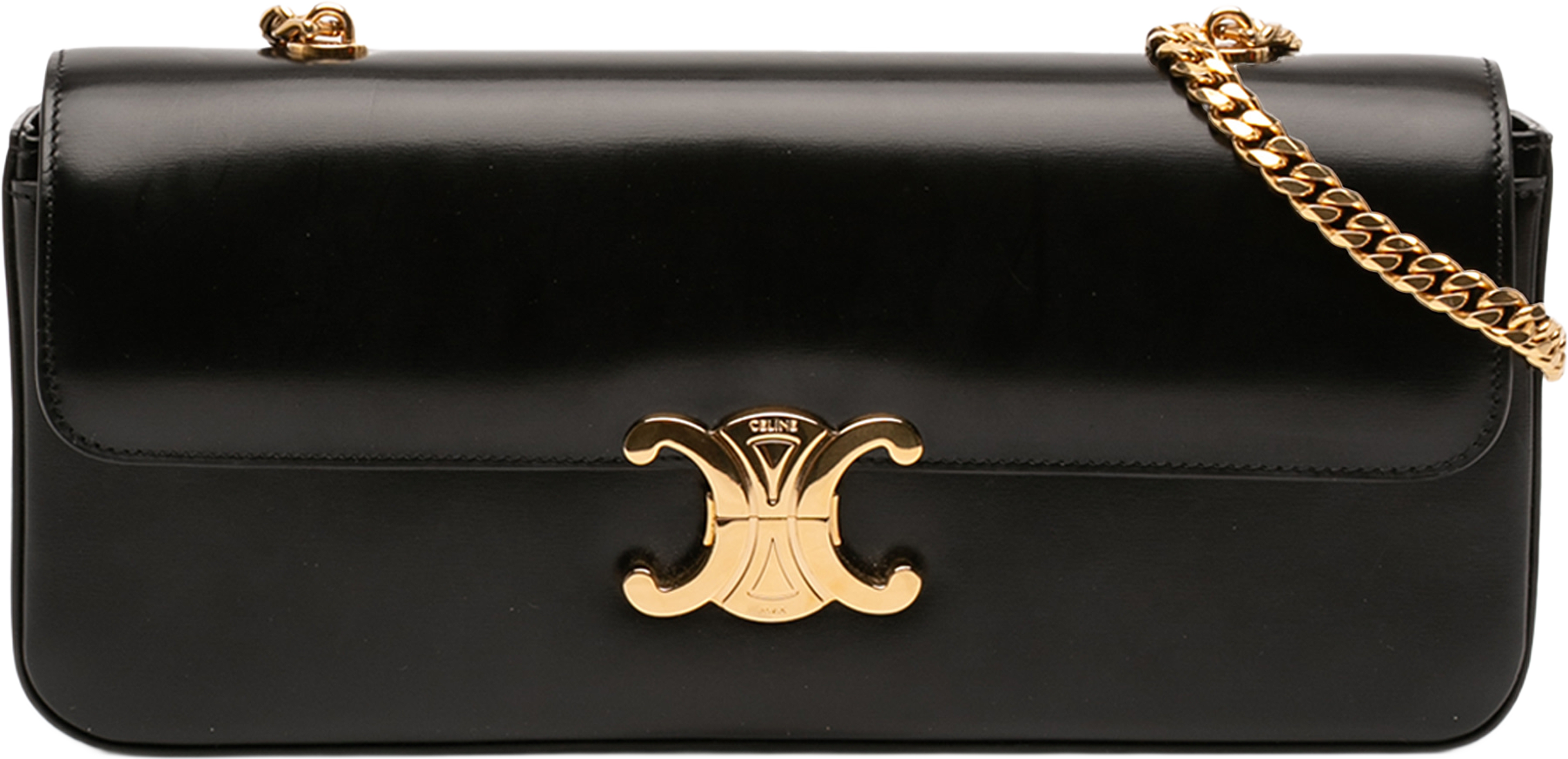 Celine Shiny Calfskin Triomphe Chain Shoulder Bag, från Luxclusif, i färgen black. Klicka för att öppna bilden i stort format