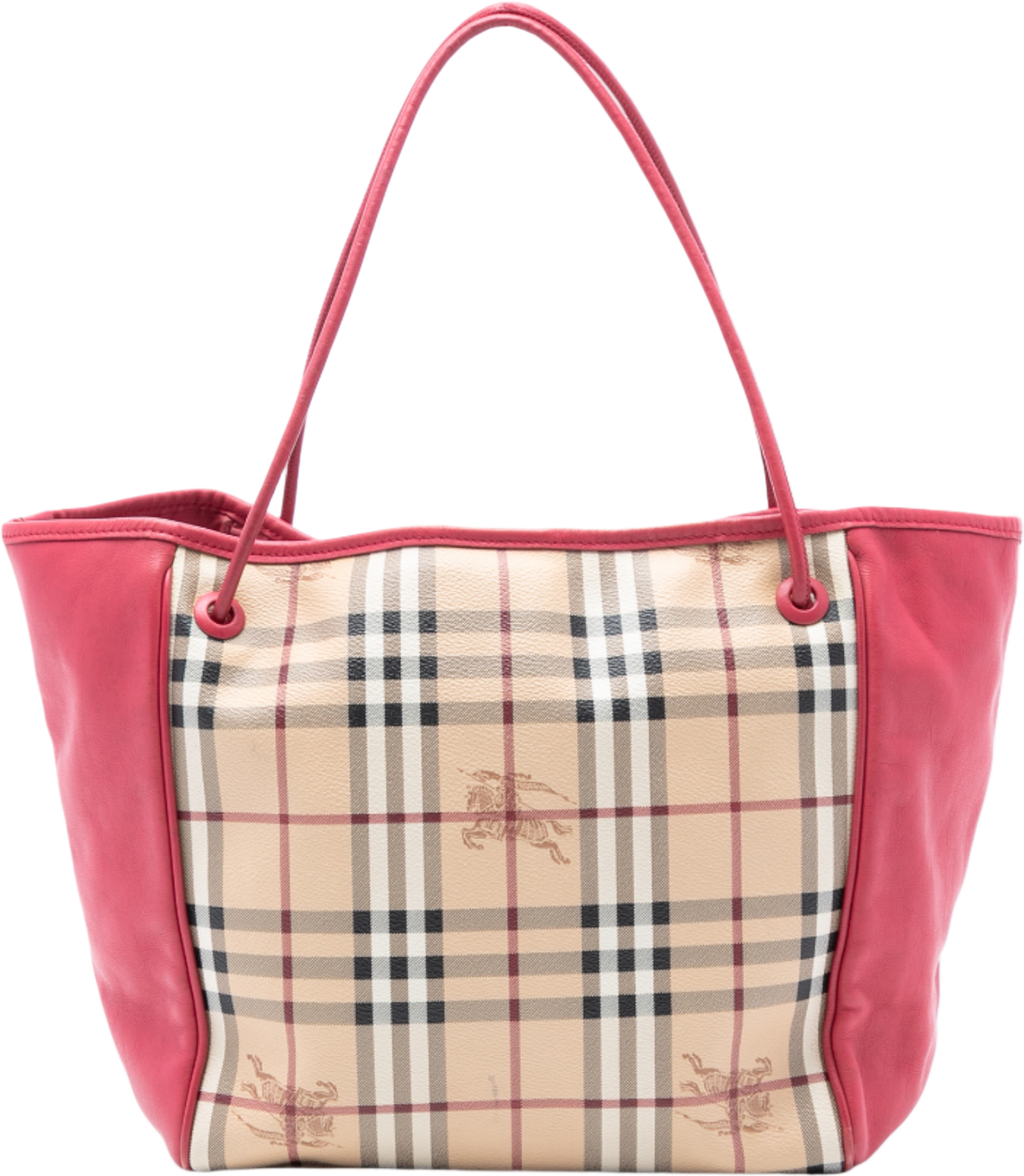 Burberry Small Leather Trimmed Haymarket Check Coated Canvas Canterbury Tote, från Luxclusif, i färgen beige. Klicka för att öppna bilden i stort format