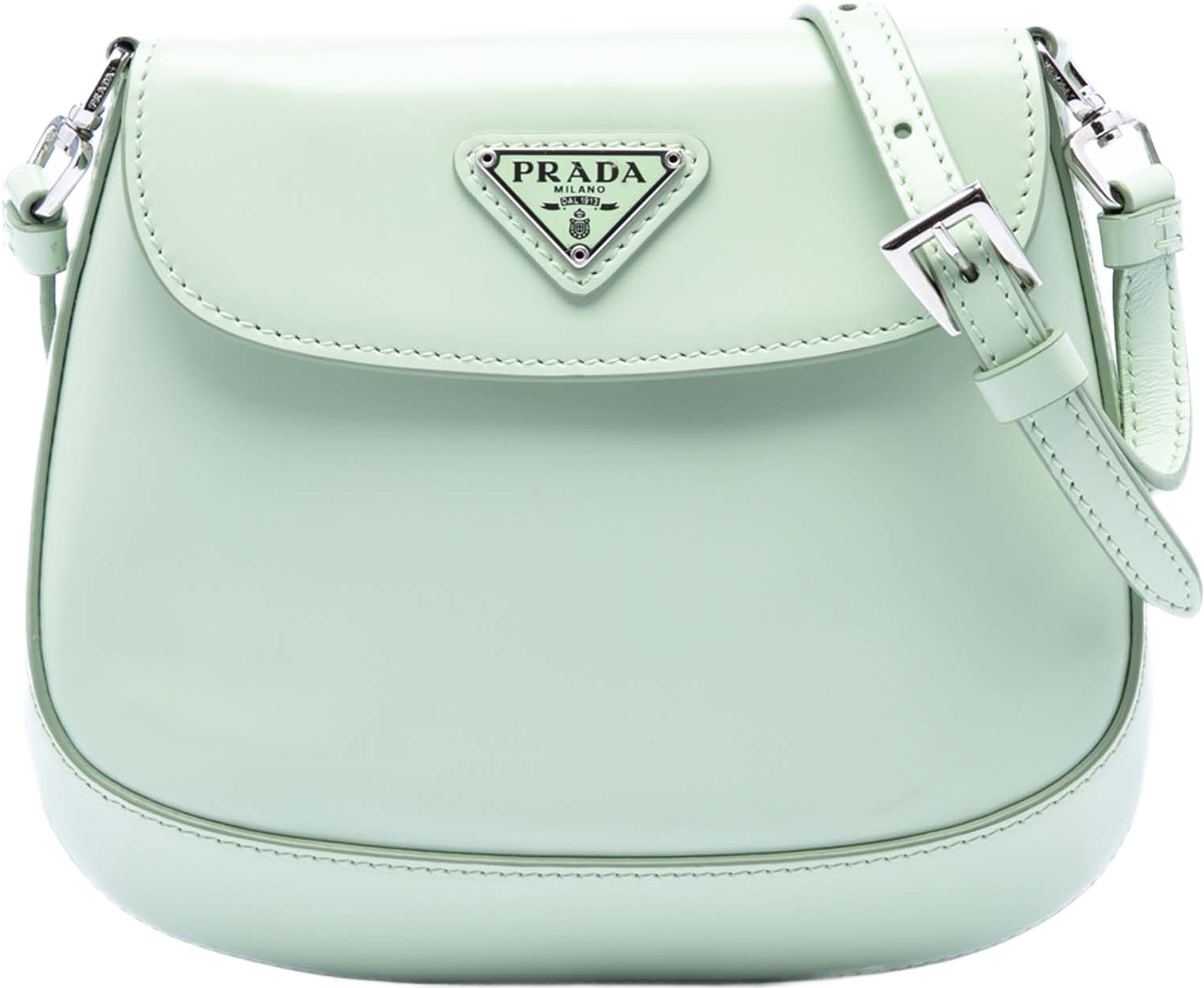 Prada Mini Brushed Leather Cleo Bag, från Luxclusif, i färgen light green. Klicka för att öppna bilden i stort format