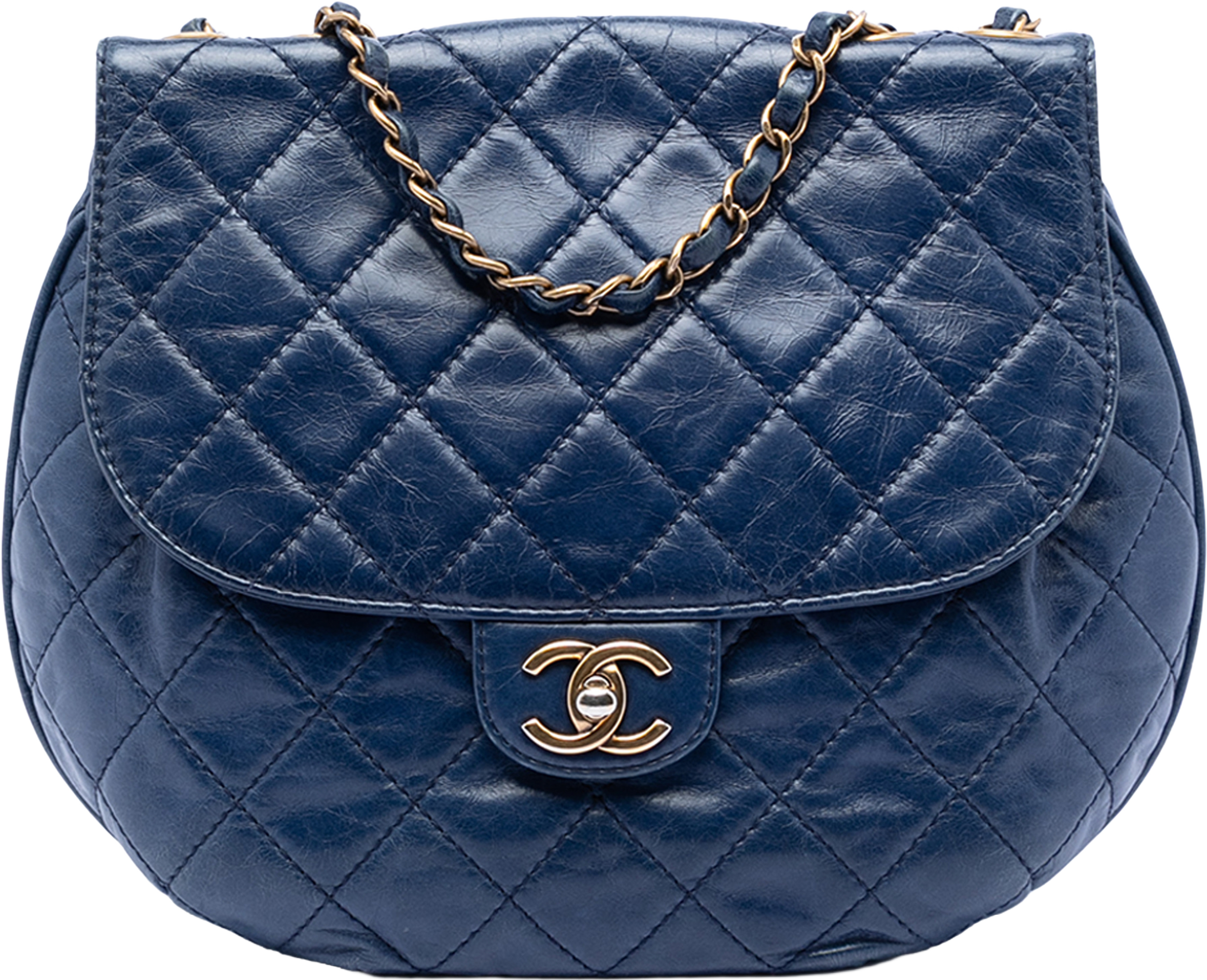 Chanel Medium Quilted Aged Calfskin Bubble Cc Flap, från Luxclusif, i färgen blue. Klicka för att öppna bilden i stort format