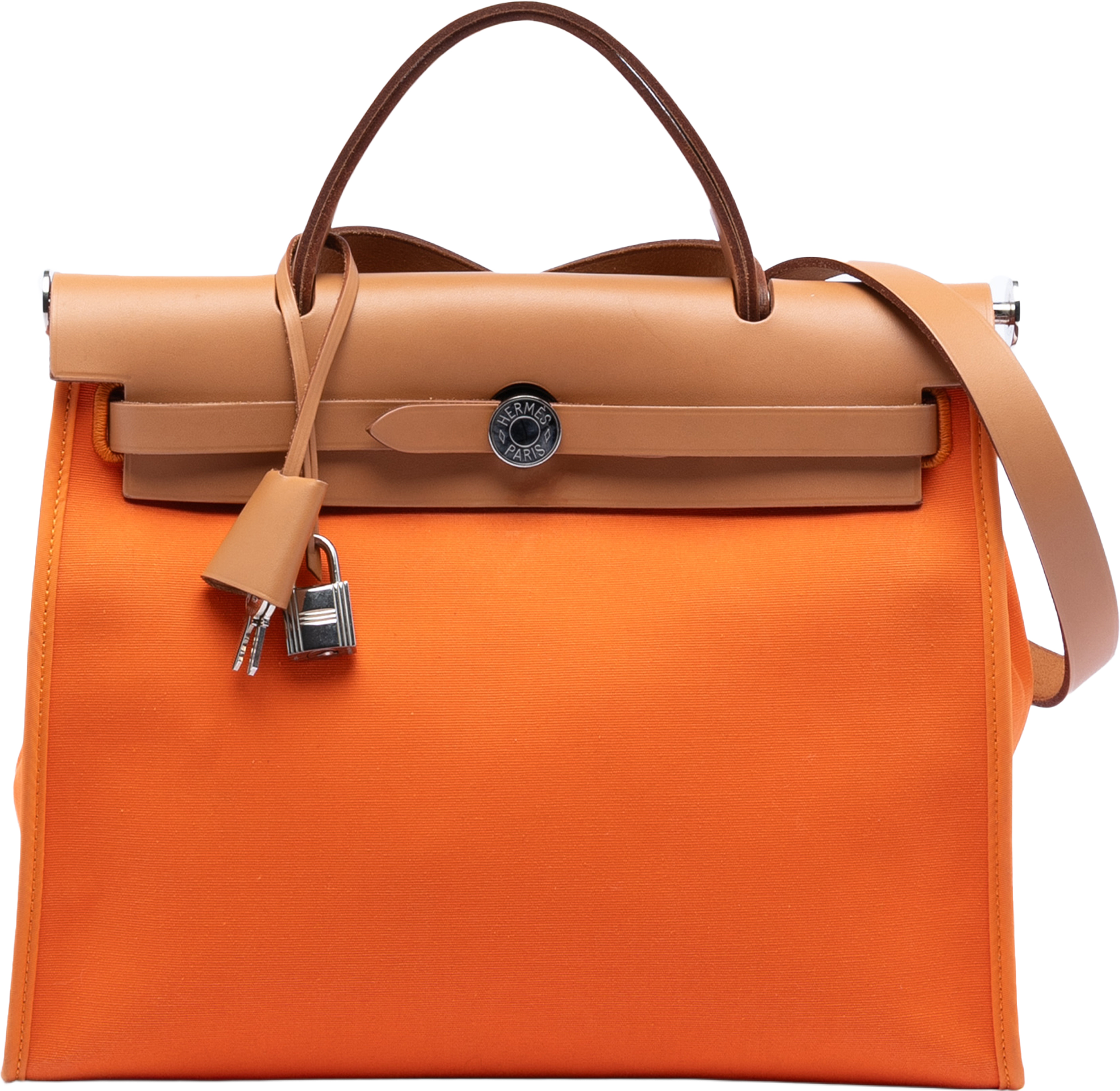 Hermès Toile Herbag Zip 31, från Luxclusif, i färgen orange. Klicka för att öppna bilden i stort format