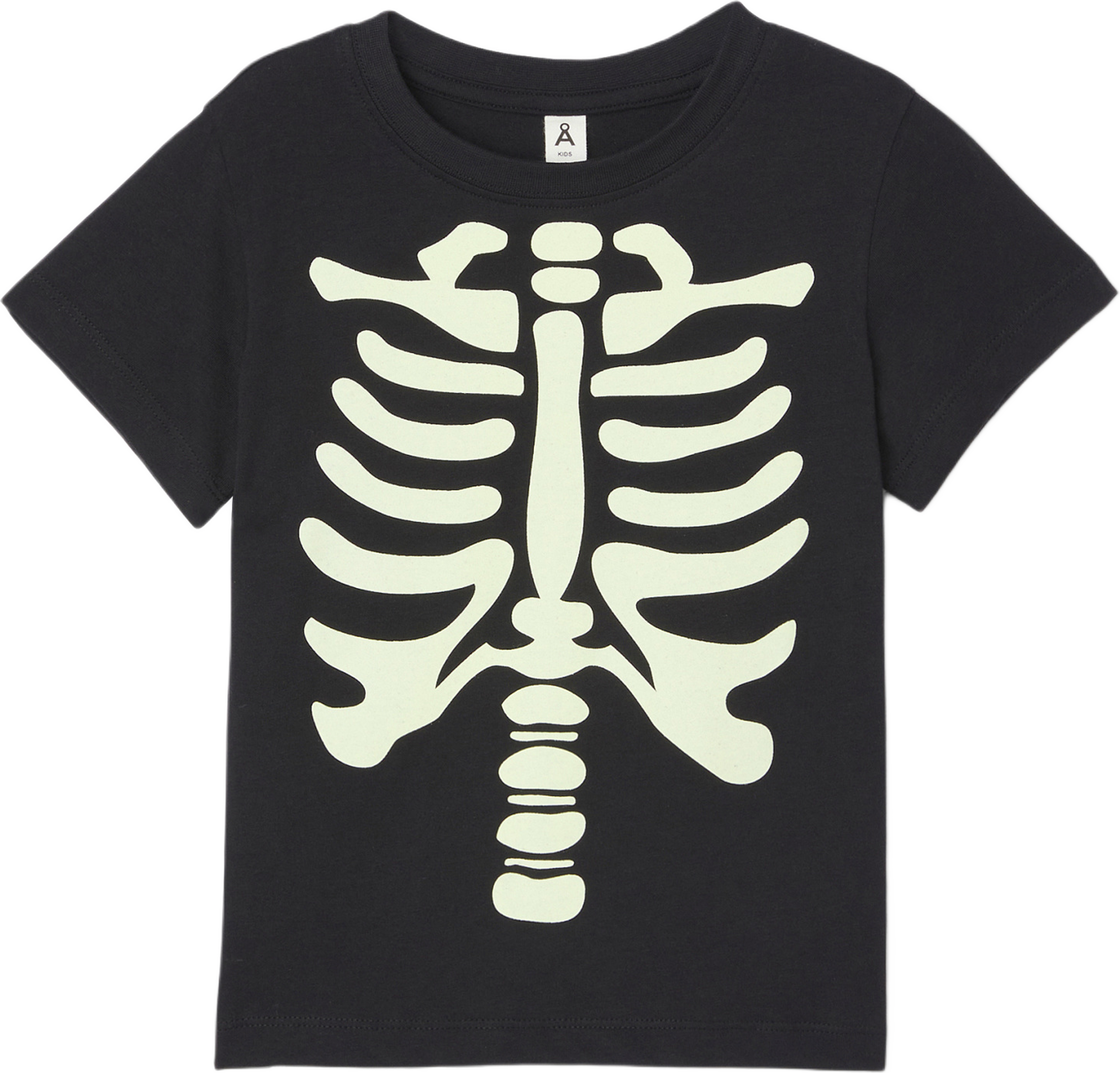 T-shirt med självlysande tryck SKELETON, från Åhléns, i färgen Real Black. Klicka för att öppna bilden i stort format