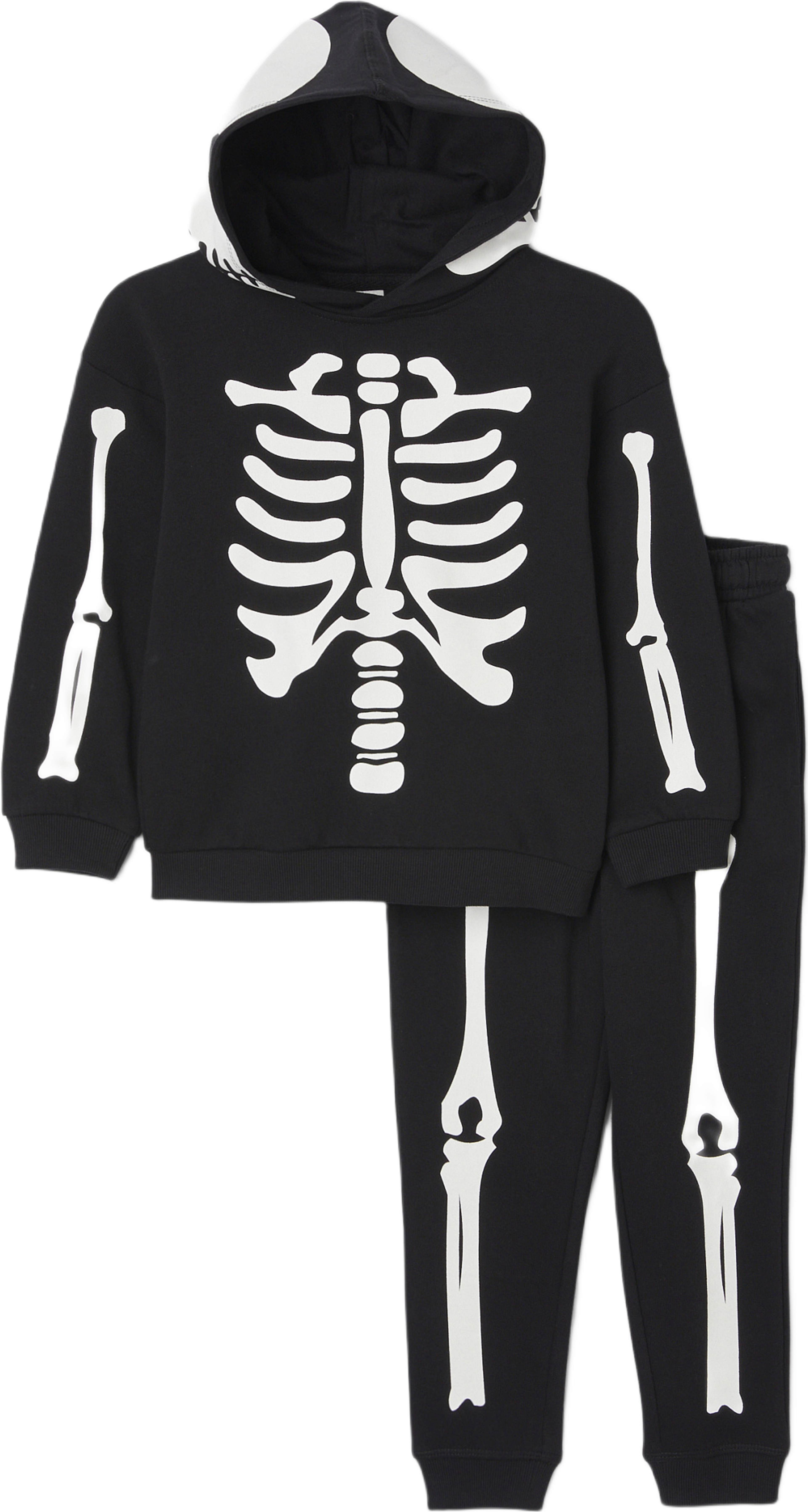 Mjukis-set med tryck SKELETON, från Åhléns, i färgen Real Black. Klicka för att öppna bilden i stort format
