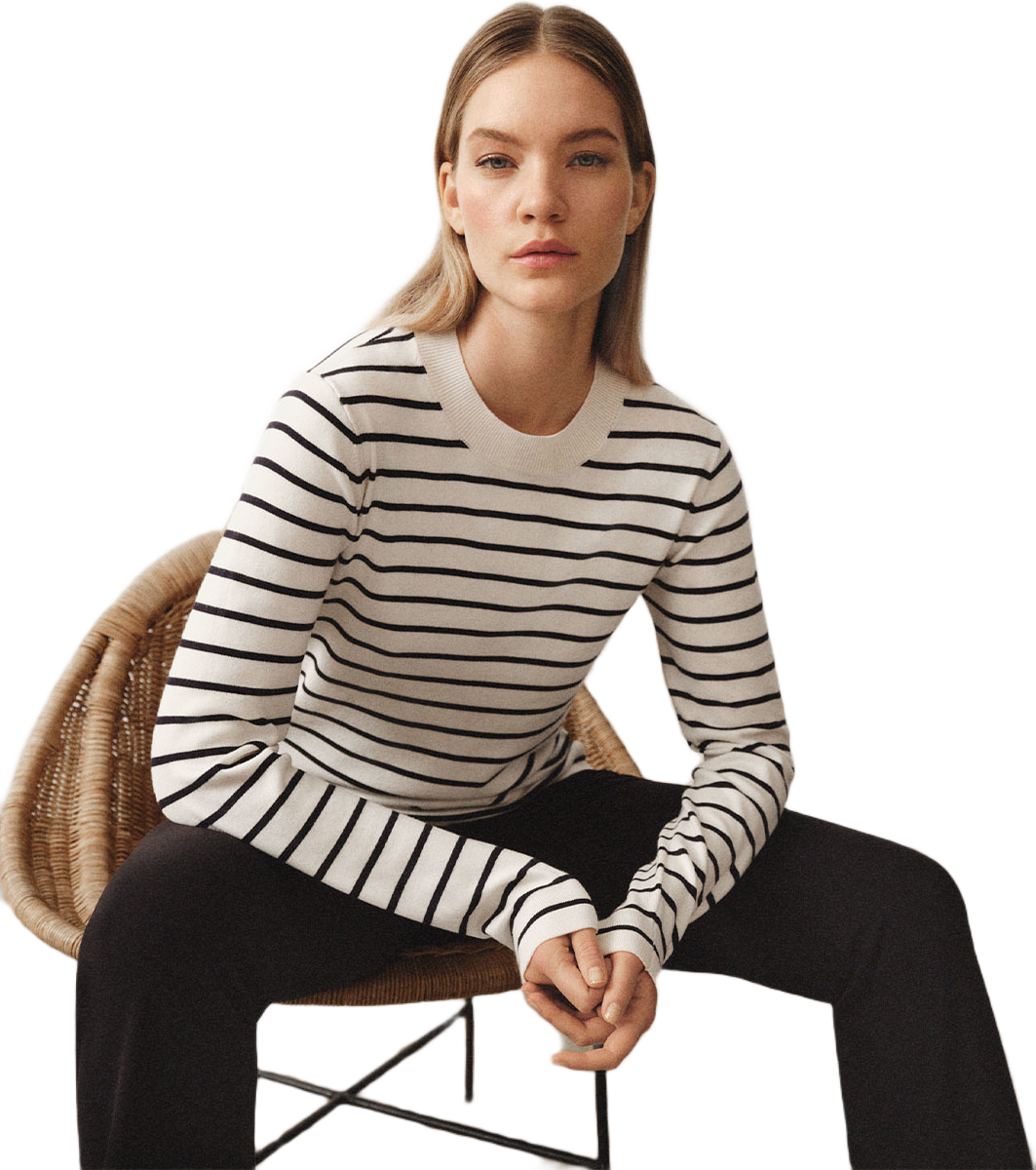 Stickad tröja ASTRID, från Å WOMAN, i färgen Navy Stripe. Klicka för att öppna bilden i stort format