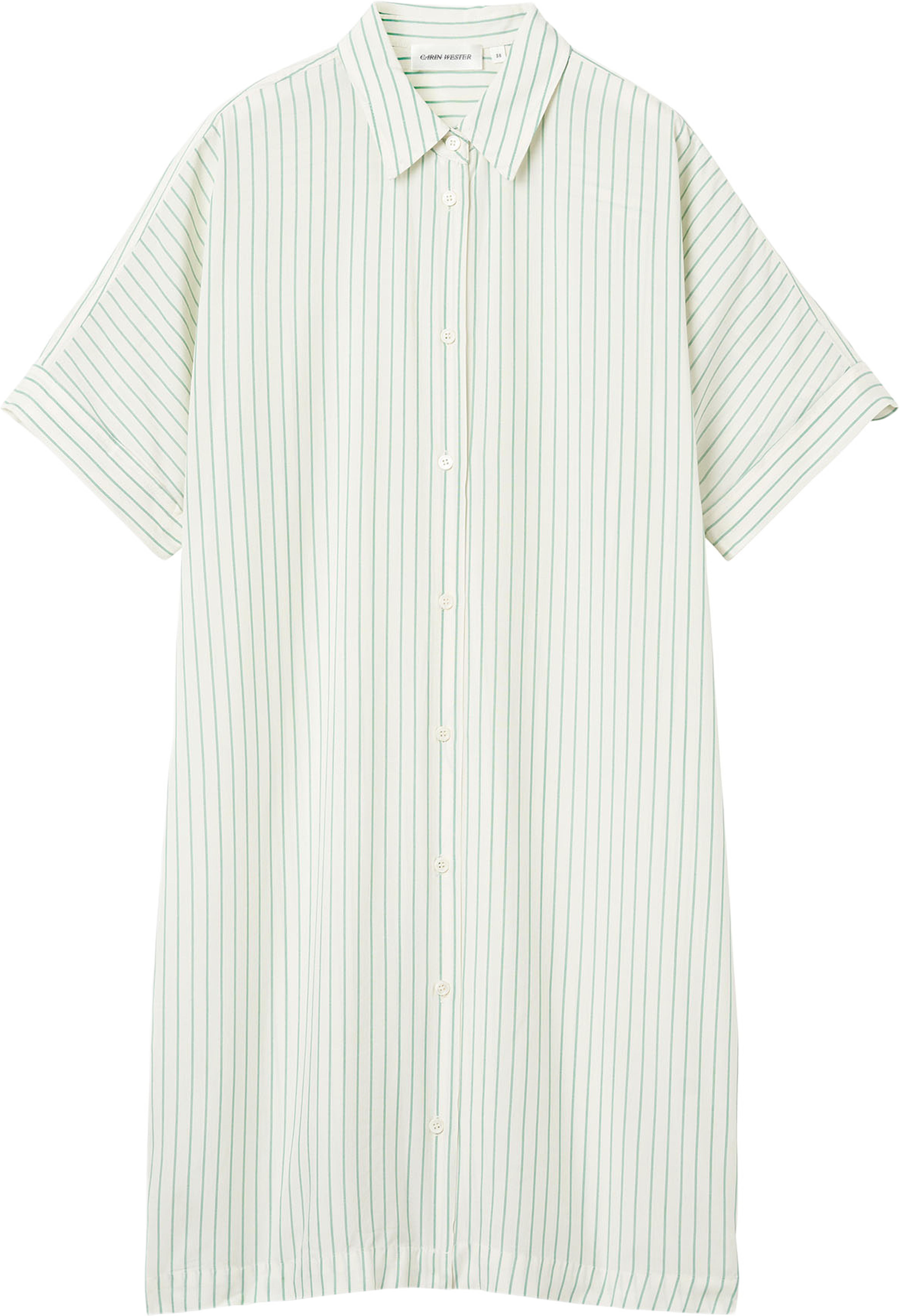 Skjortklänning i viskos LINA, från Carin Wester, i färgen Green Stripe. Klicka för att öppna bilden i stort format