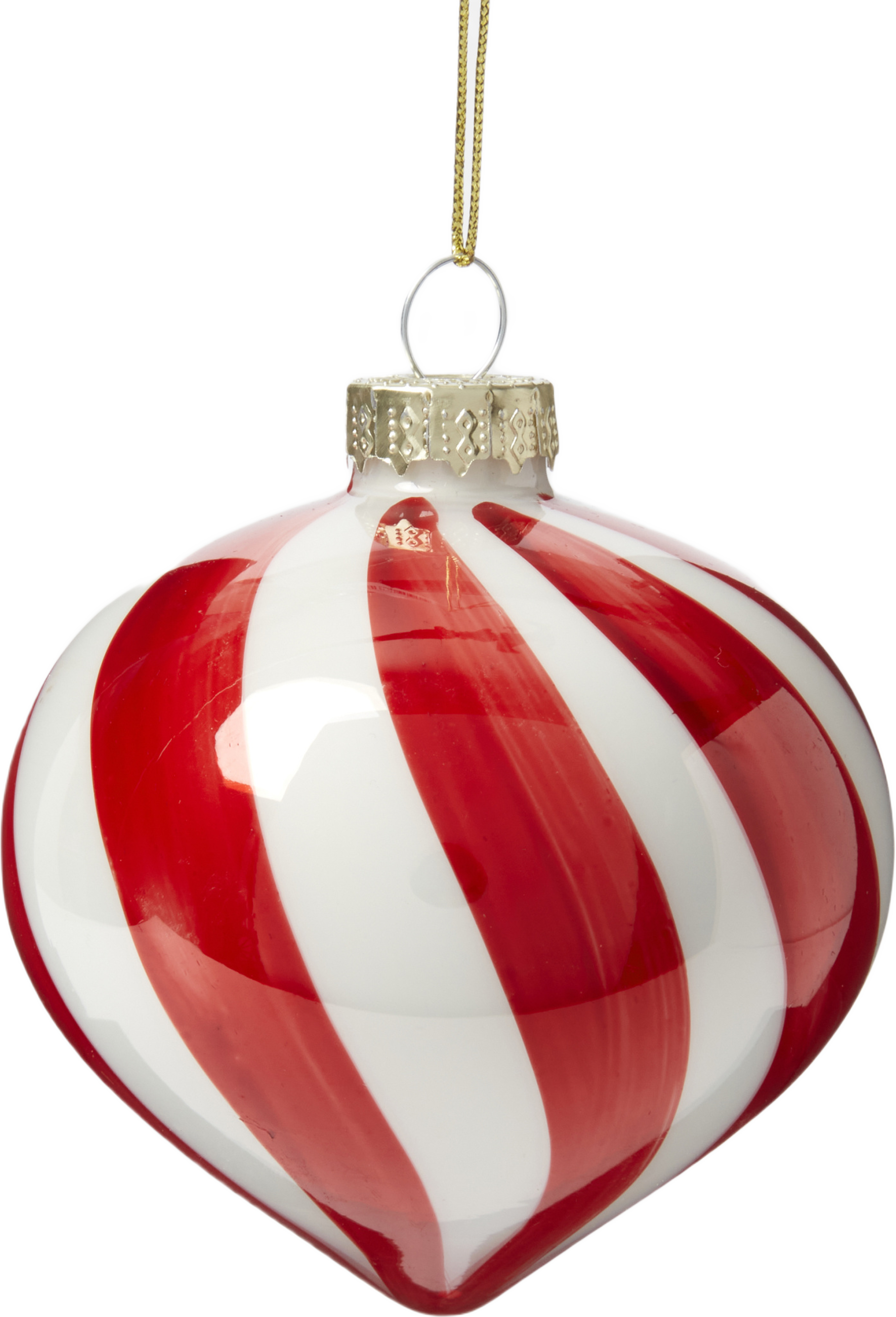 Julgranskula i glas SWIRL 8 cm, från Åhléns Home, i färgen Red/White. Klicka för att öppna bilden i stort format