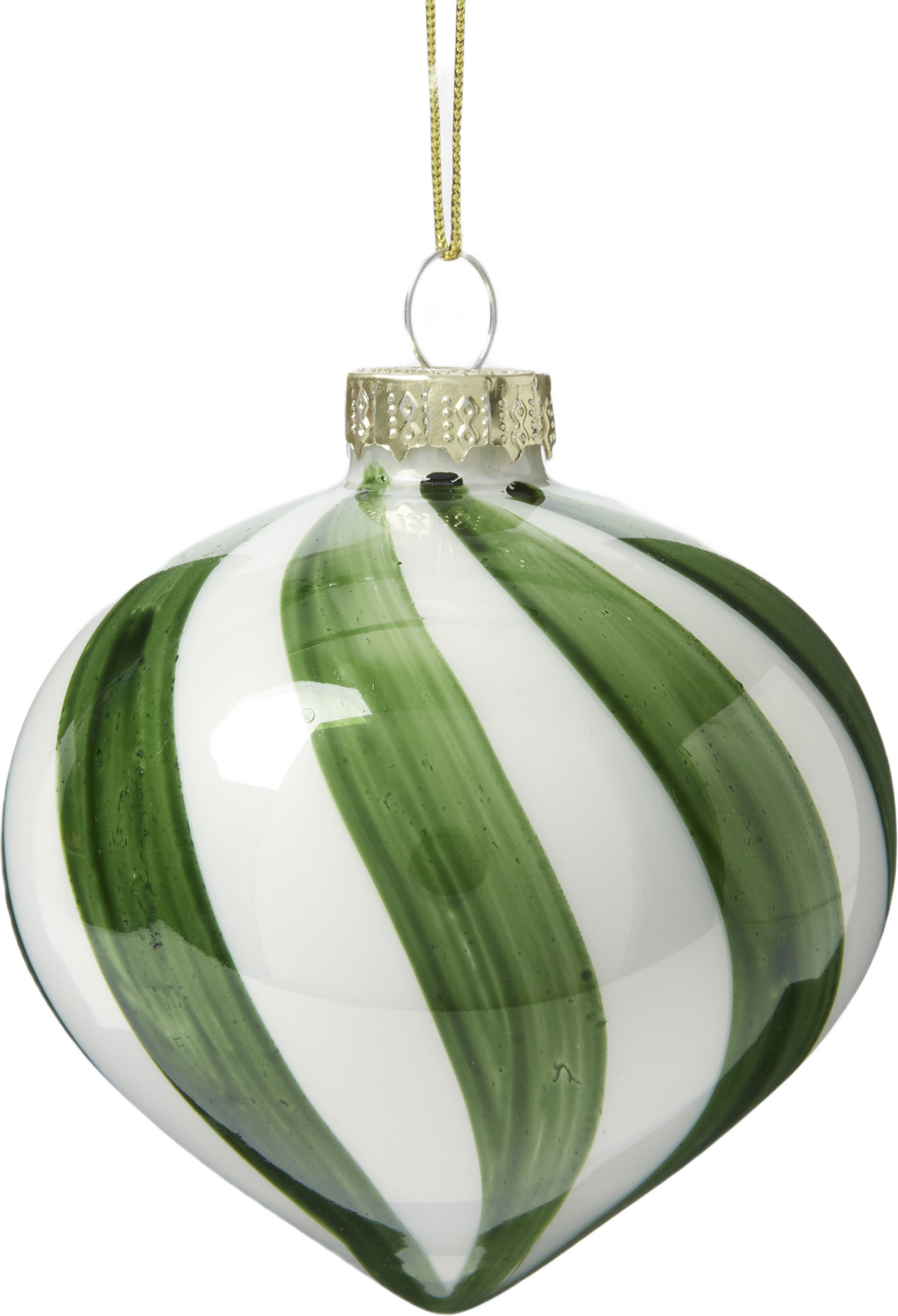 Julgranskula i glas SWIRL 8 cm, från Åhléns Home, i färgen Green/White. Klicka för att öppna bilden i stort format