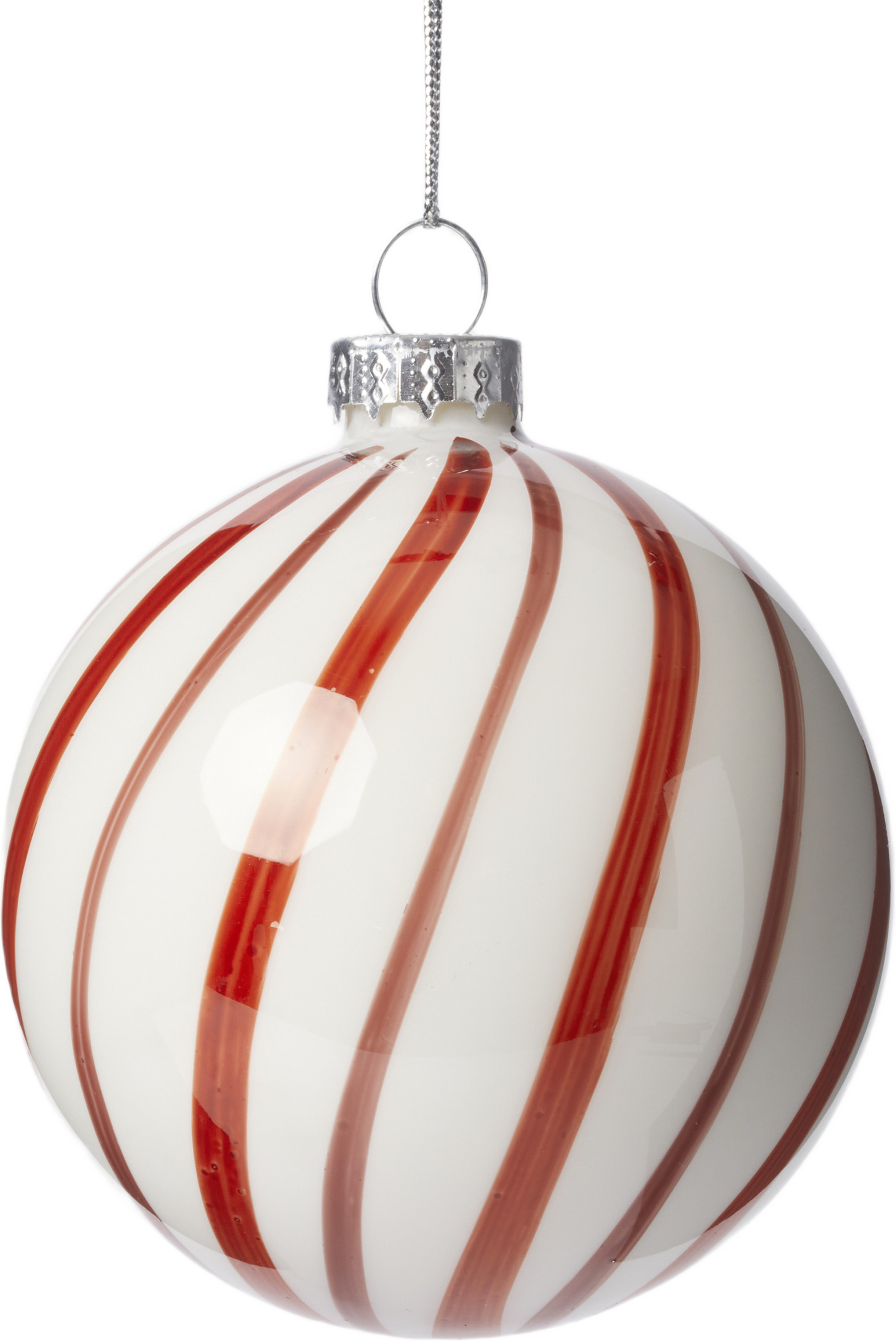 Julgranskula i glas BOLD SWIRL 8 cm, från Åhléns Home, i färgen Red/Light Red/White. Klicka för att öppna bilden i stort format