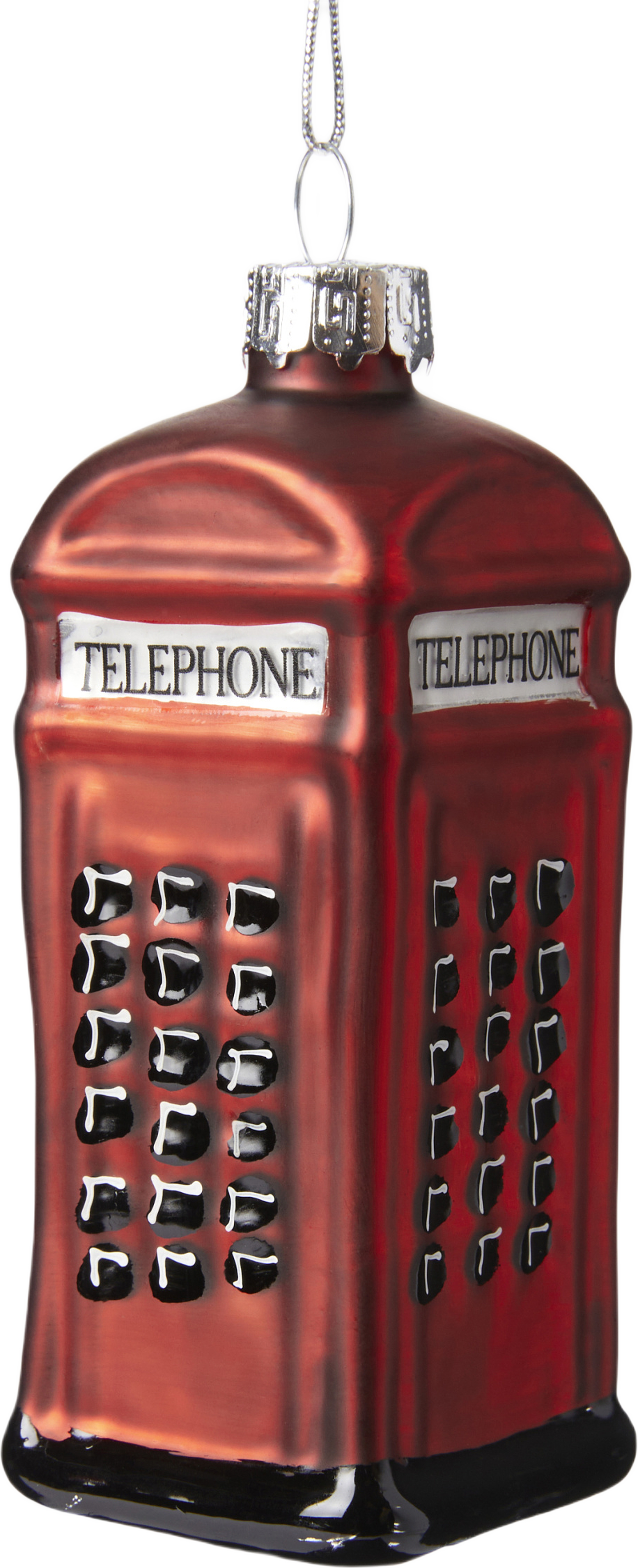Julgranshänge i glas TELEFONKIOSK, från Åhléns Home, i färgen Red. Klicka för att öppna bilden i stort format