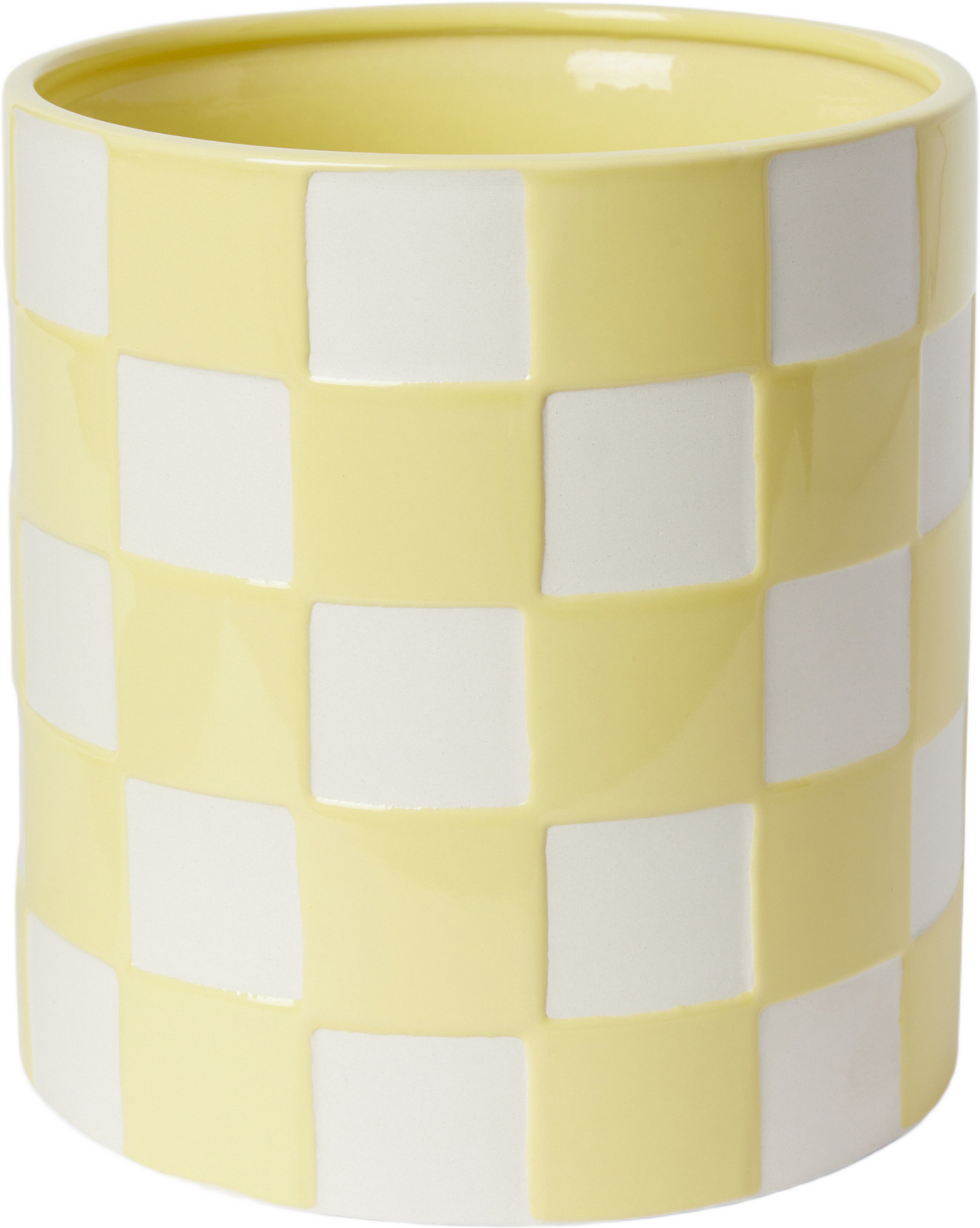 Schackrutig kruka 19 cm, från Designtorget, i färgen Lt Yellow. Klicka för att öppna bilden i stort format