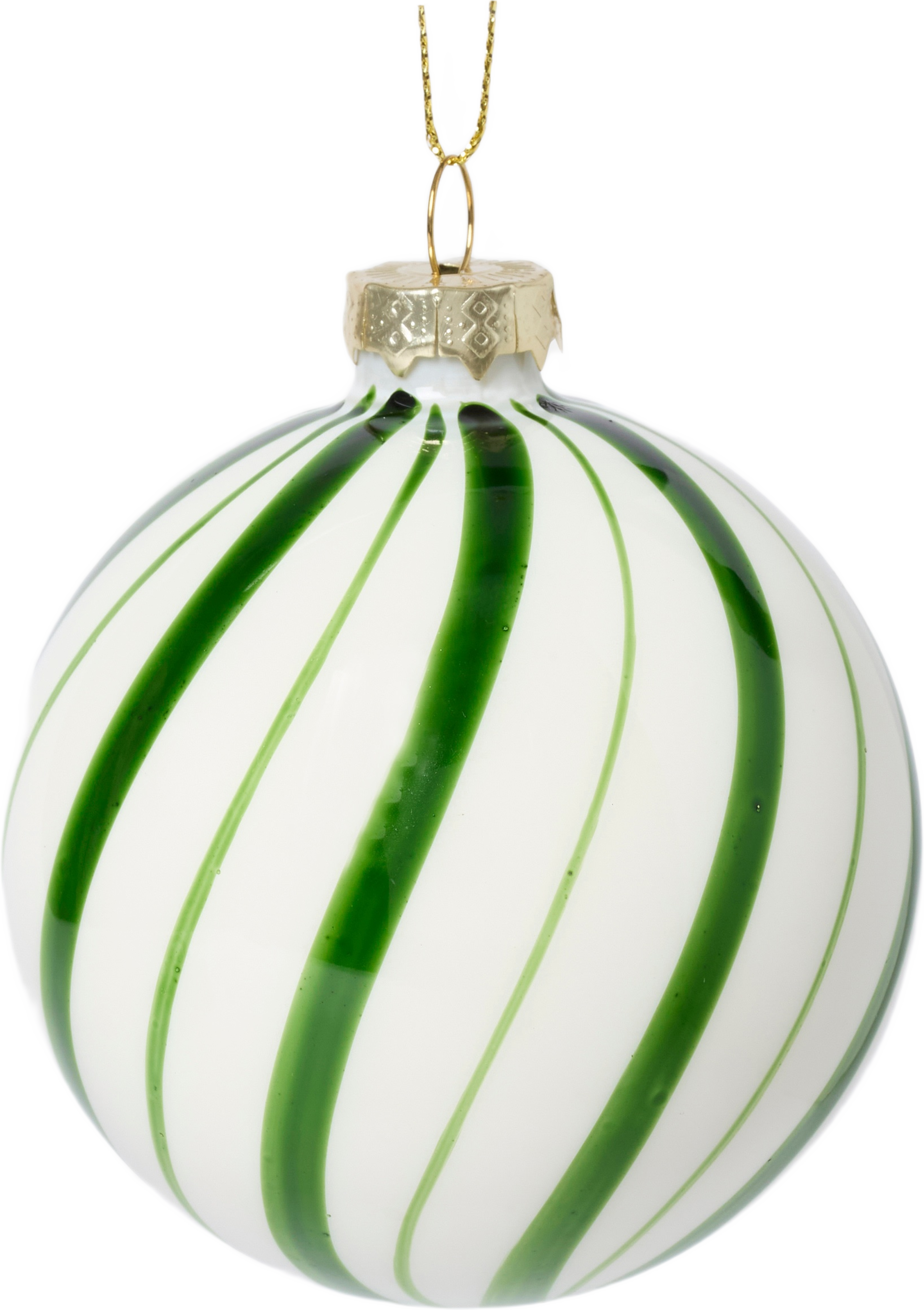 Julgranskula i glas BOLD SWIRL 8 cm, från Åhléns Home, i färgen Green/White. Klicka för att öppna bilden i stort format