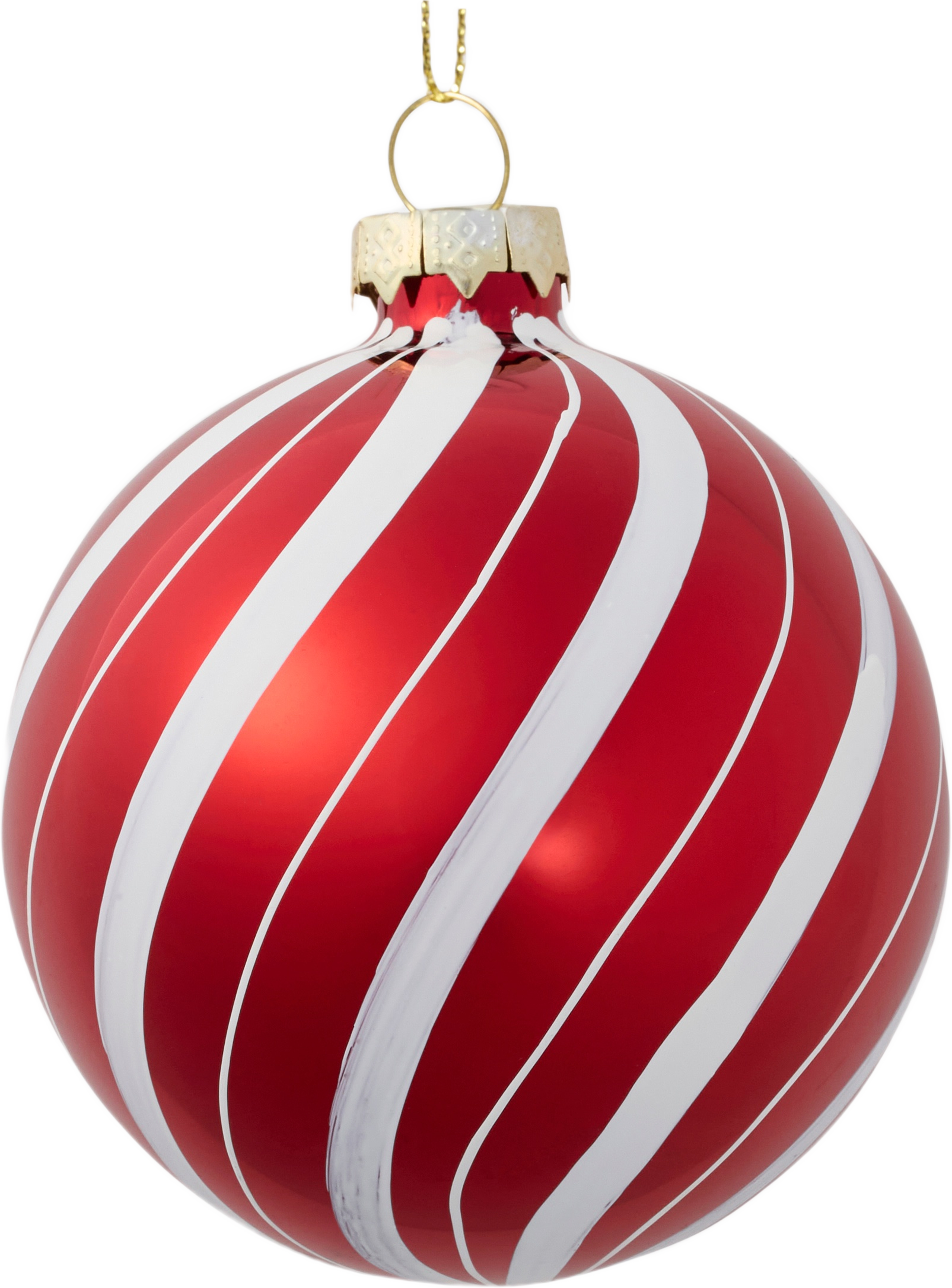 Julgranskula i glas SHINY SWIRL 8 cm, från Åhléns Home, i färgen Red/White. Klicka för att öppna bilden i stort format