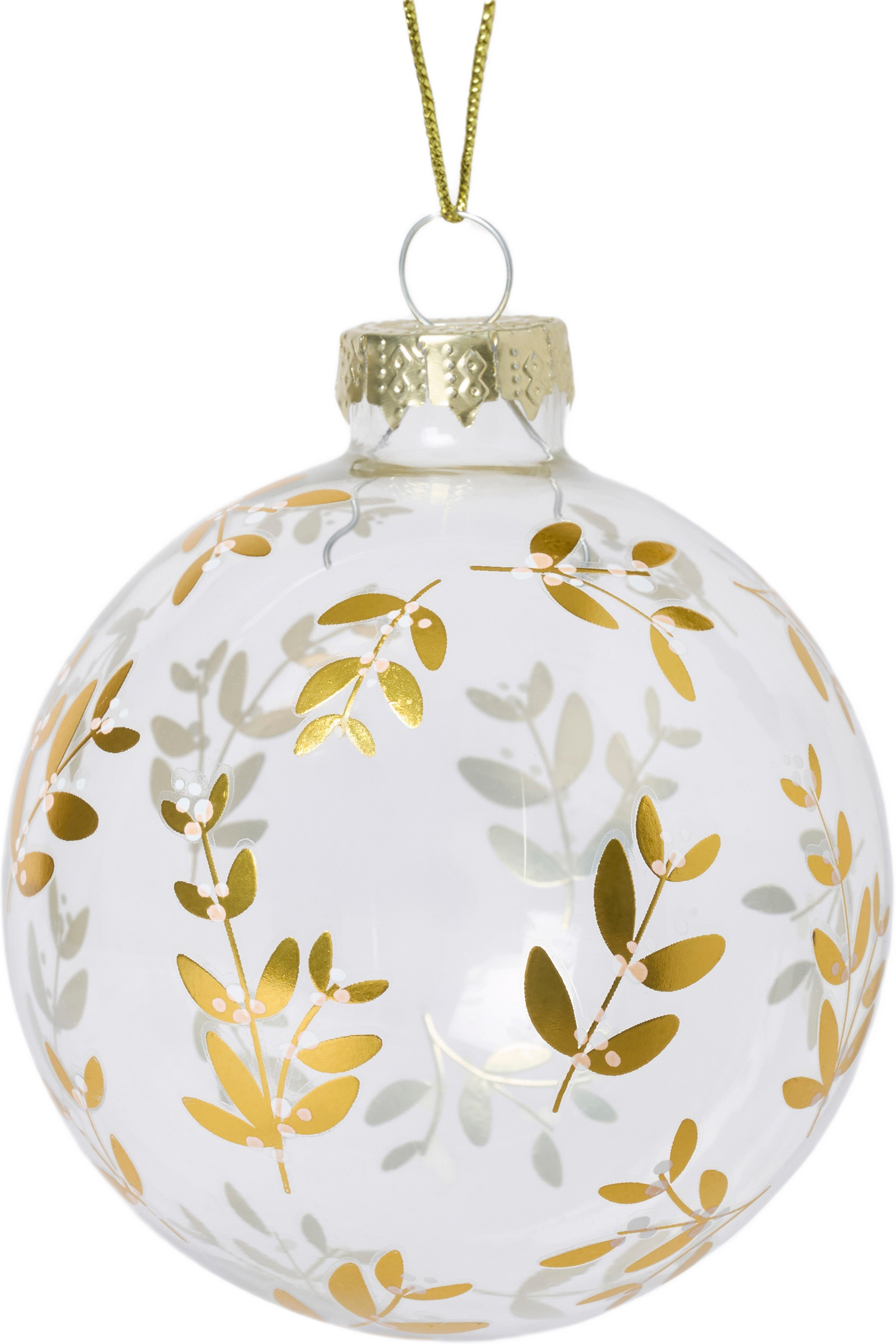 Julgranskula i glas MISTEL 8 cm, från Åhléns Home, i färgen Clear/Gold. Klicka för att öppna bilden i stort format