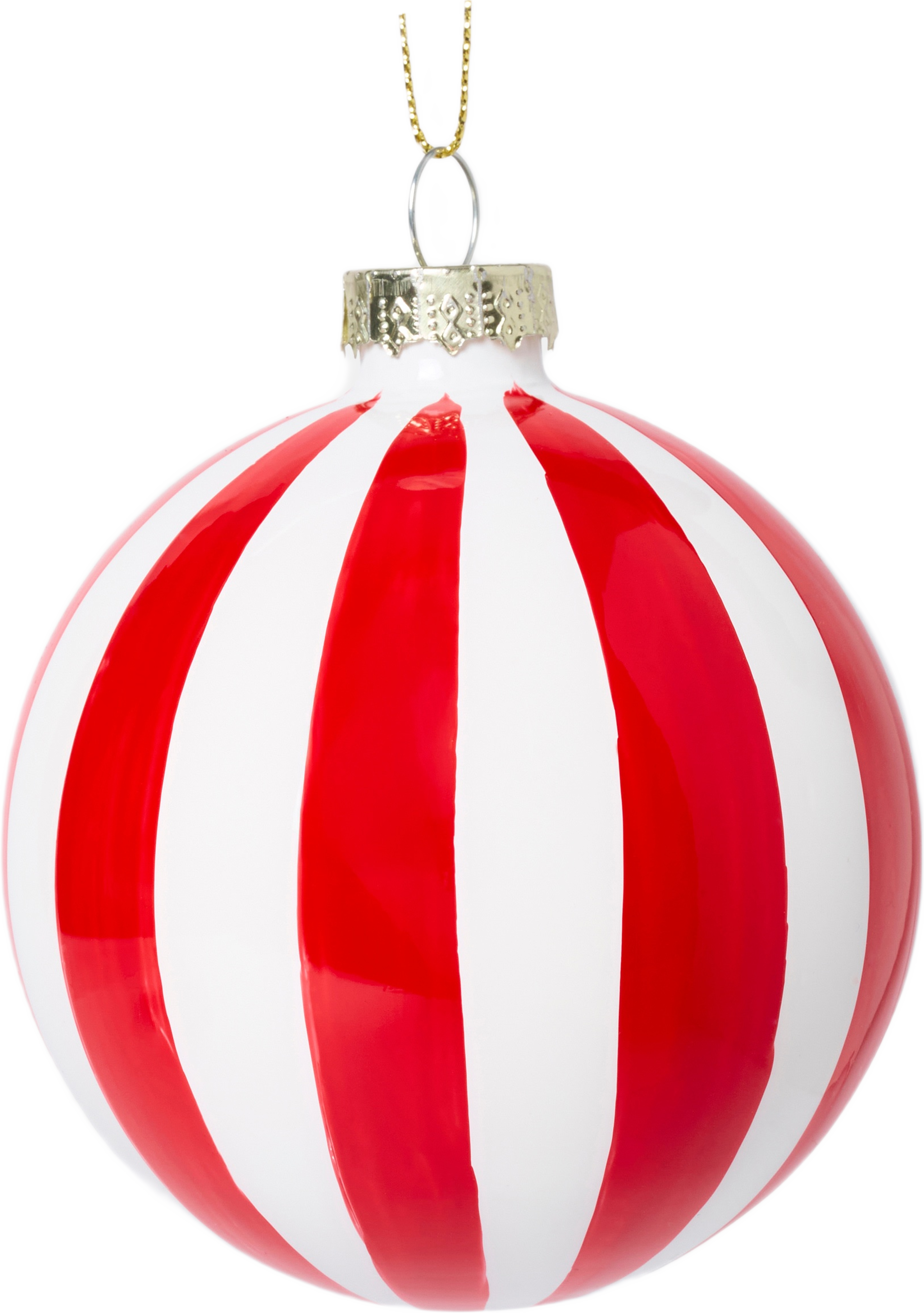 Julgranskula i glas ROUND SWIRL 8 cm, från Åhléns Home, i färgen Red/White. Klicka för att öppna bilden i stort format