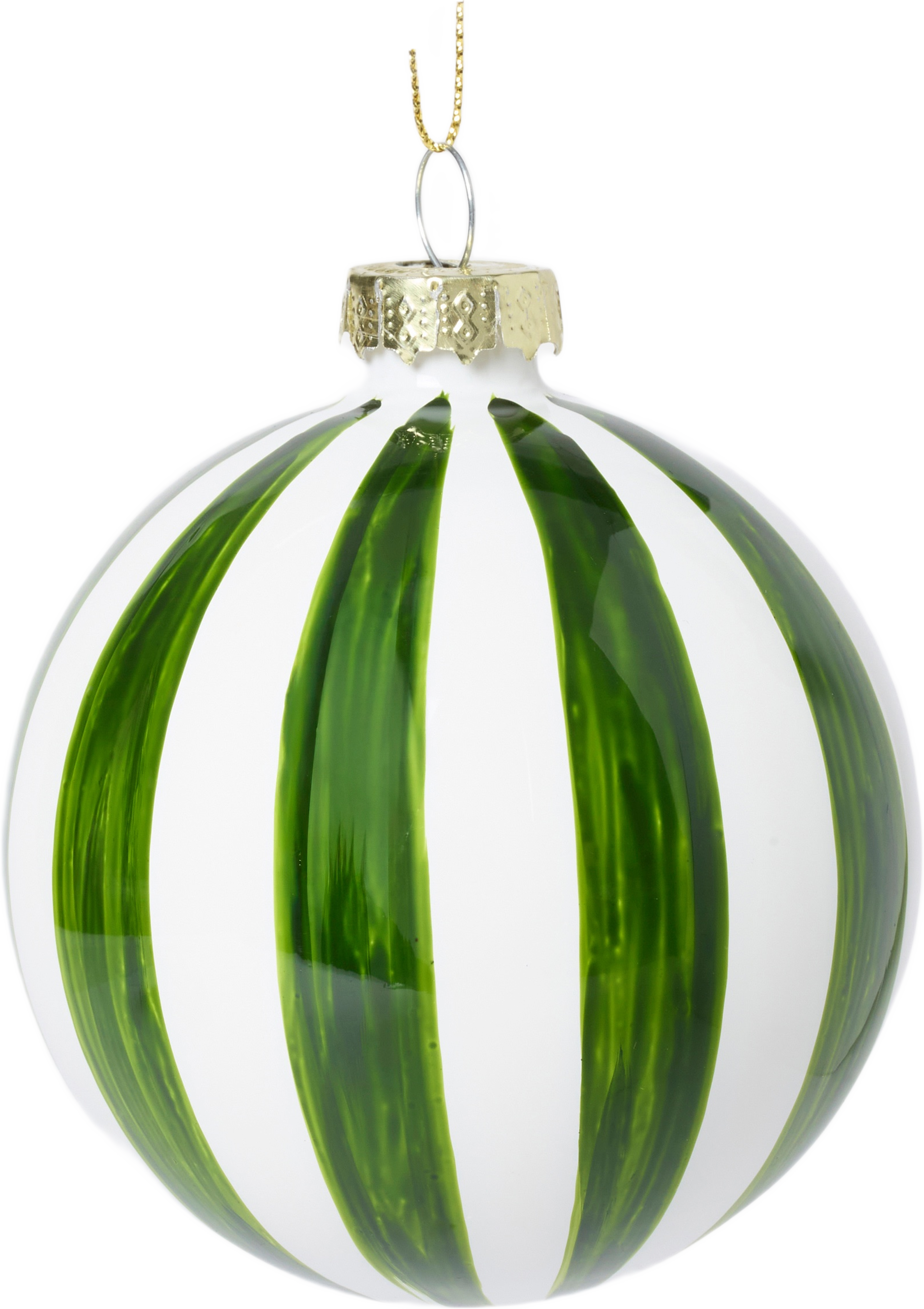 Julgranskula i glas ROUND SWIRL 8 cm, från Åhléns Home, i färgen Green/White. Klicka för att öppna bilden i stort format