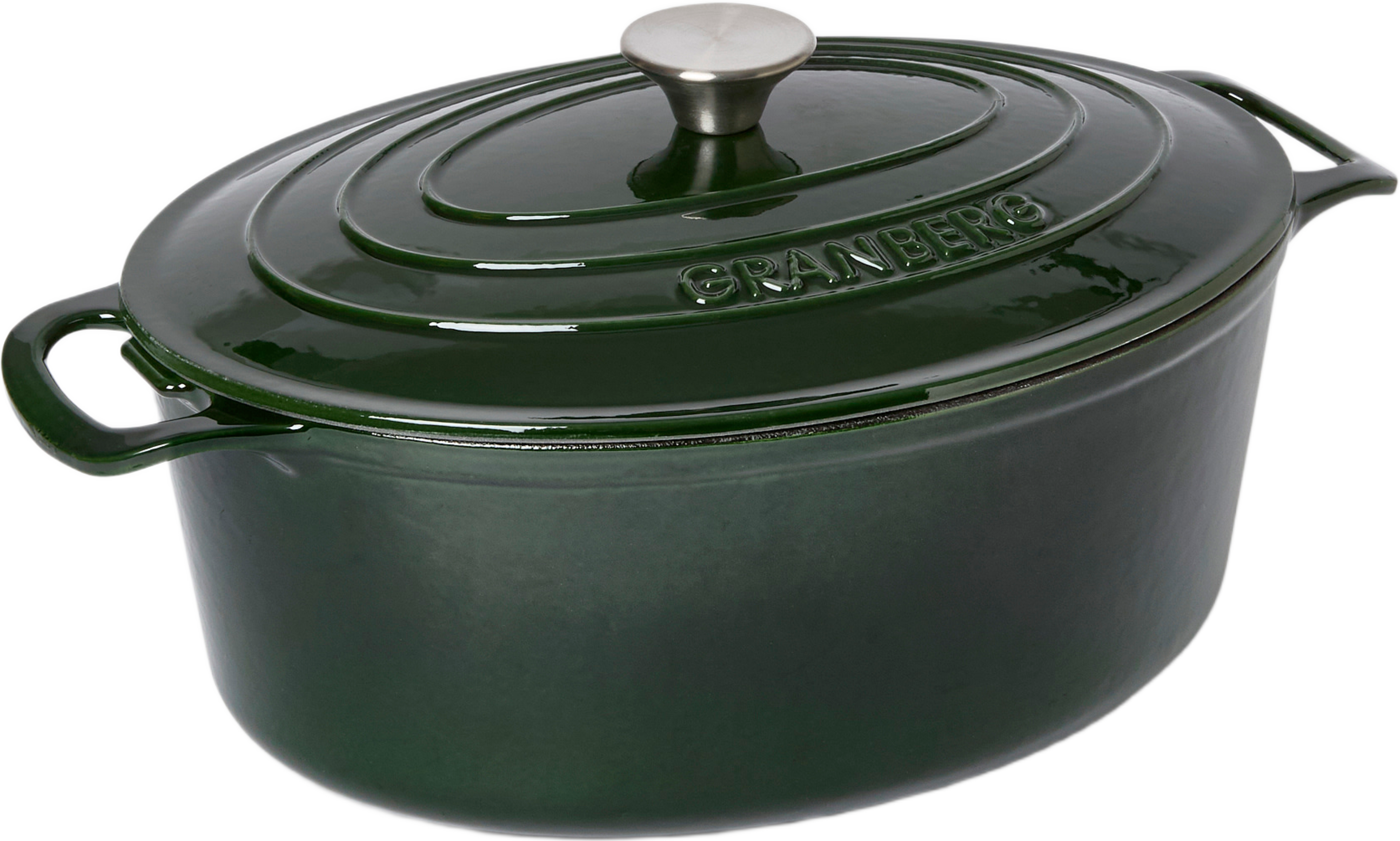 Gjutjärnsgryta oval 6 L, från GRANBERG, i färgen Dk Green. Klicka för att öppna bilden i stort format