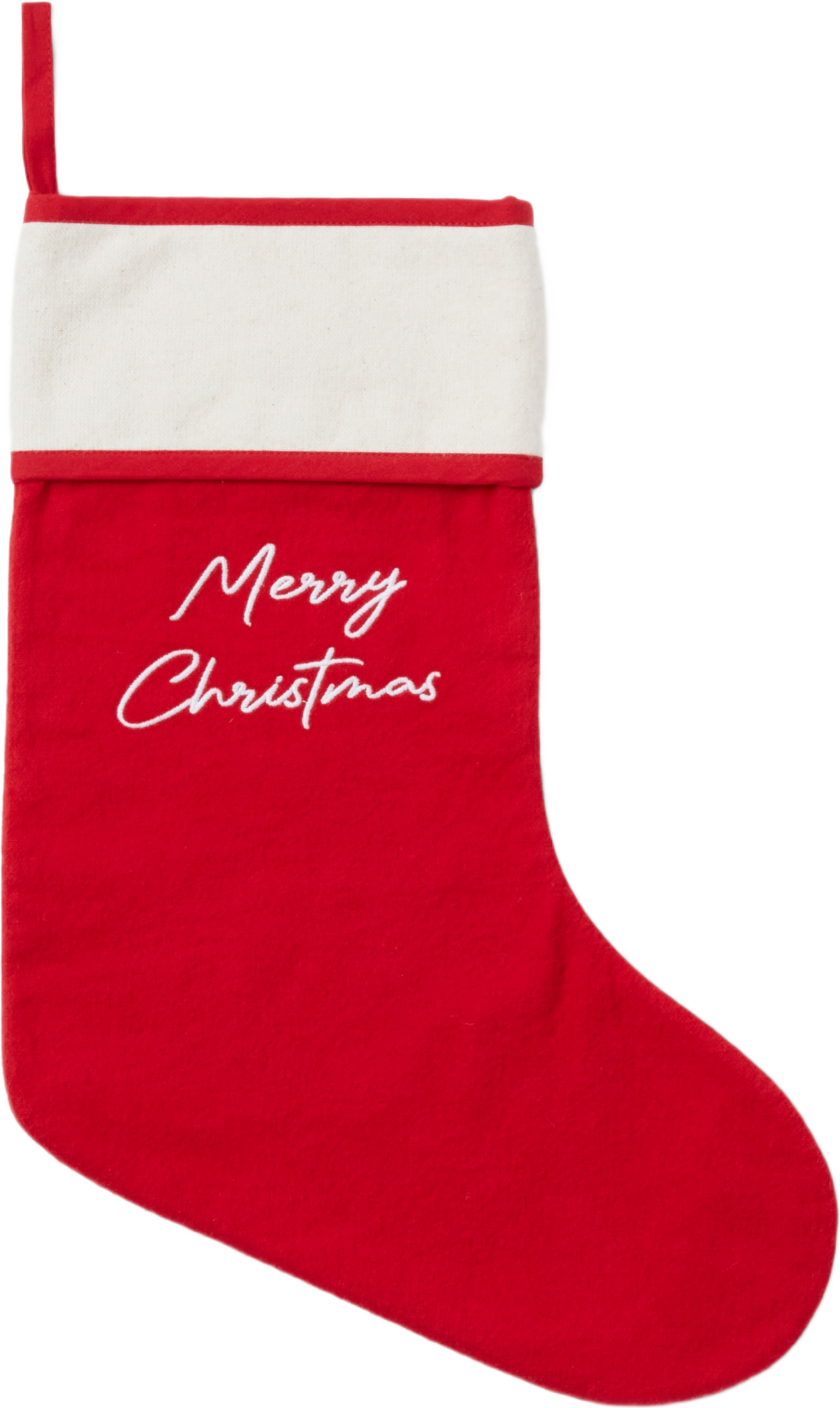 Julstrumpa MERRY CHRISTMAS, från Åhléns Home, i färgen Off White/Red. Klicka för att öppna bilden i stort format