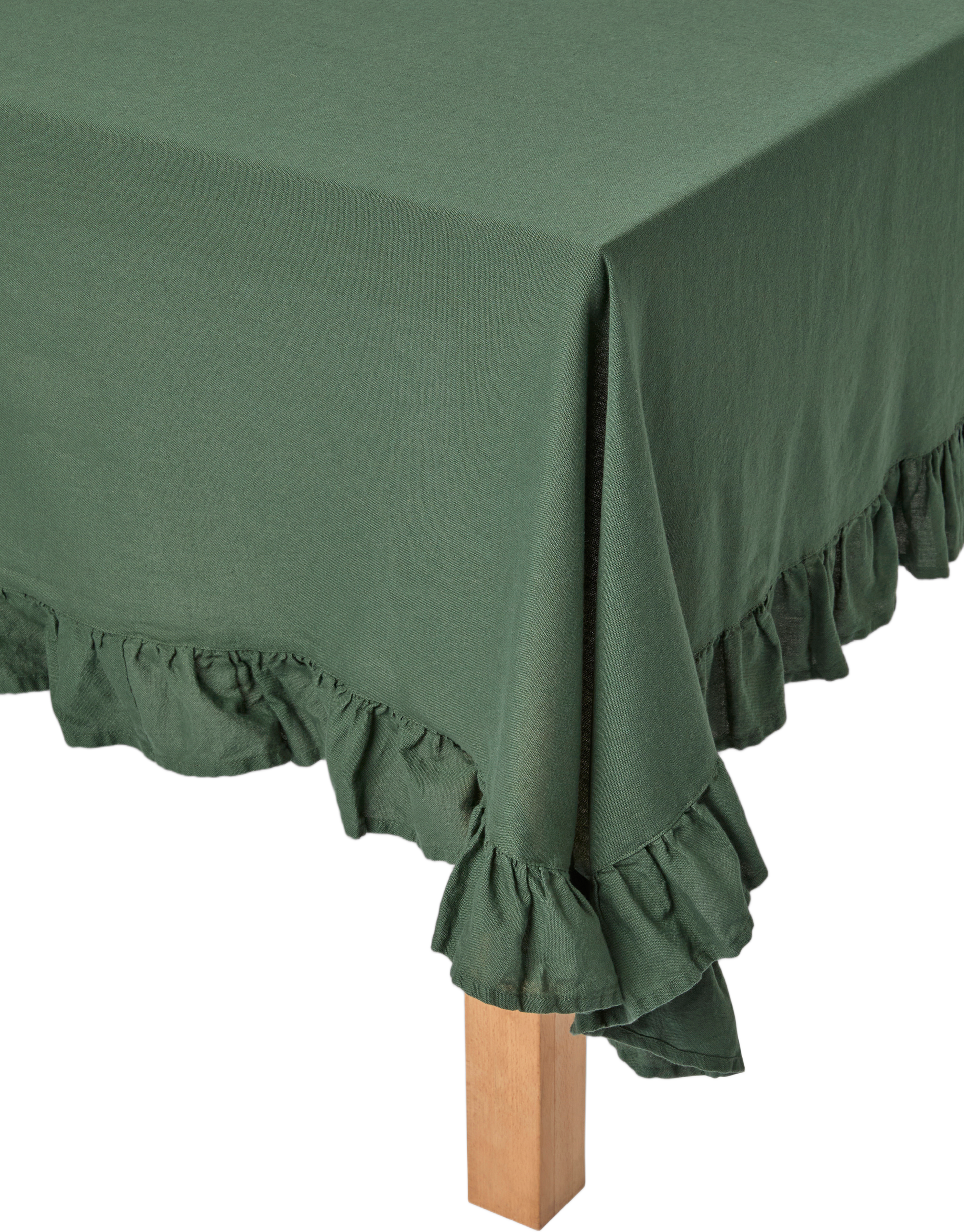 Bordsduk med volang 145x250 cm, från PORTOLINO LIVING, i färgen Green. Klicka för att öppna bilden i stort format