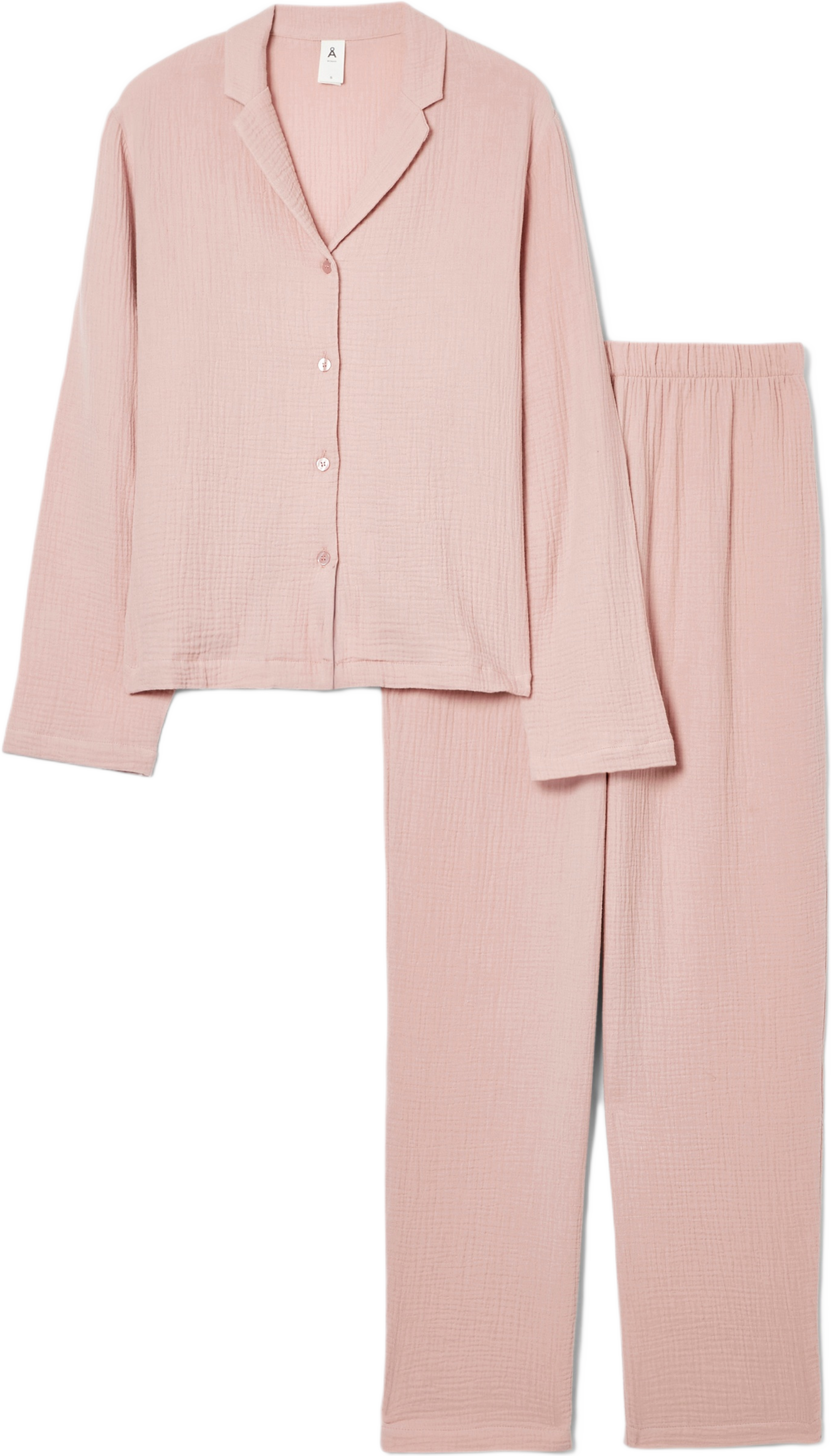 Pyjamas i bomullsmuslin MILLE, från Å WOMAN, i färgen Dusty Pink.