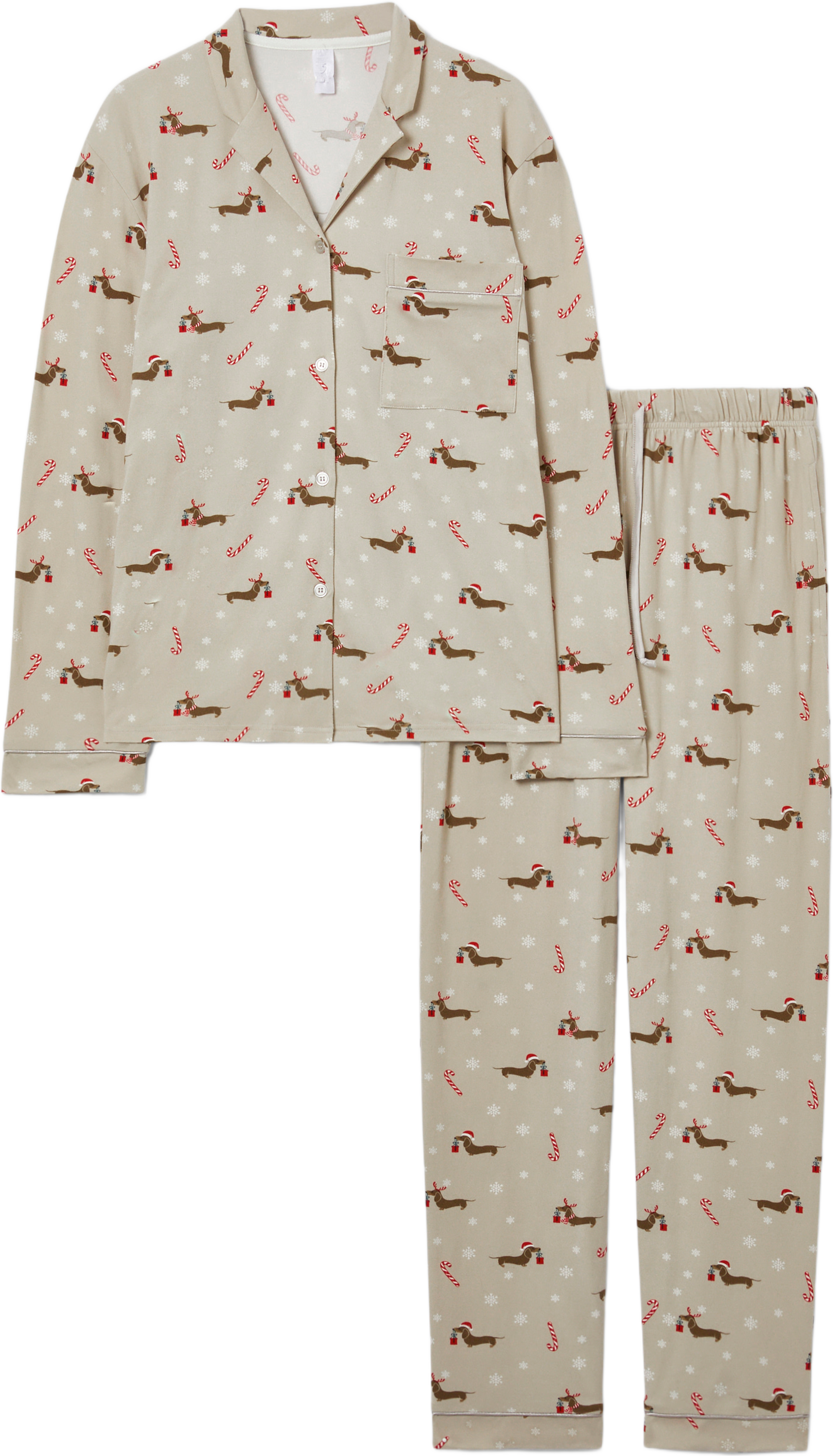 Julpyjamas HOLLY, från Å WOMAN, i färgen Dachshund. Klicka för att öppna bilden i stort format