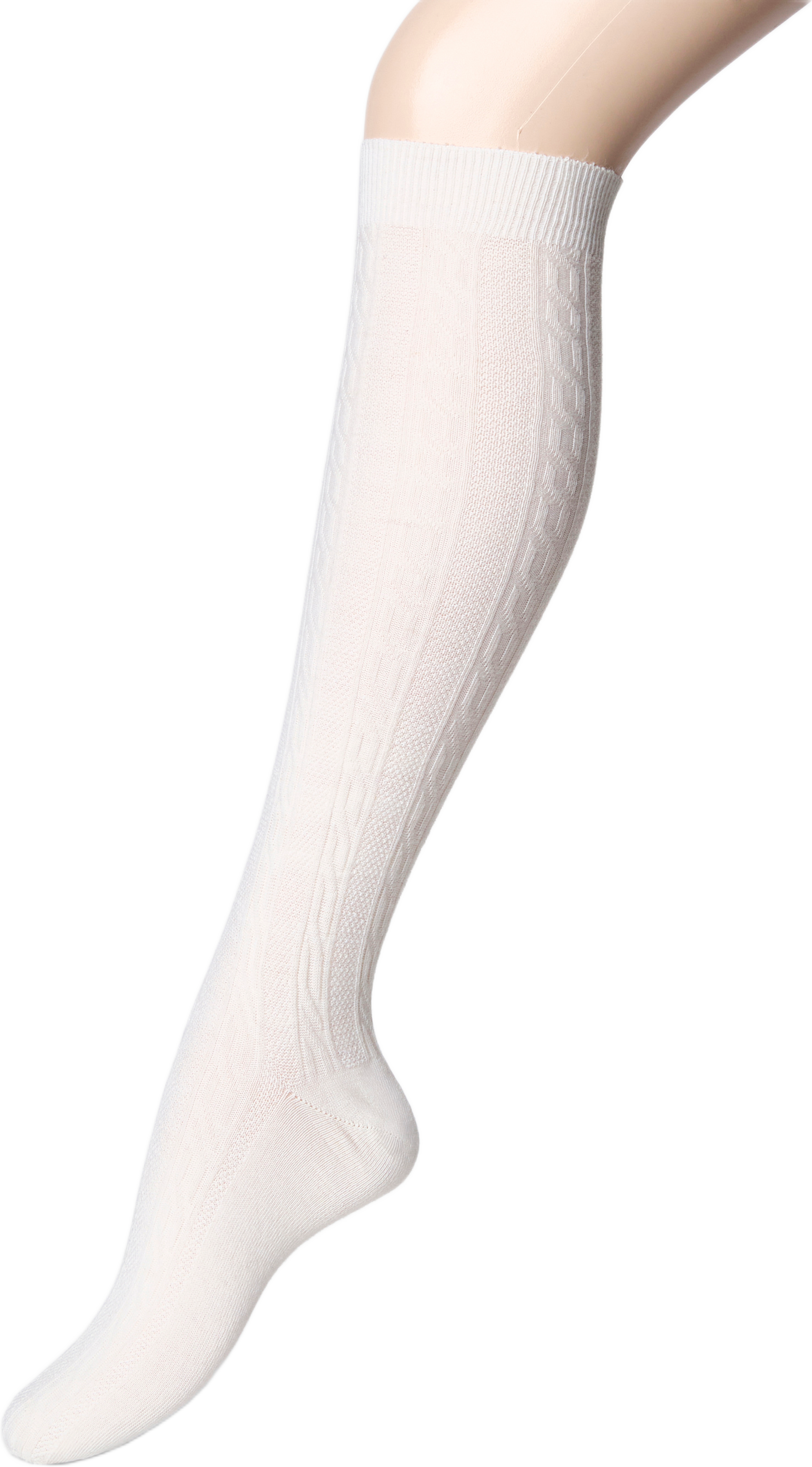 Kabelstickade knästrumpor i merinoullmix, från Å WOMAN, i färgen Off-white. Klicka för att öppna bilden i stort format