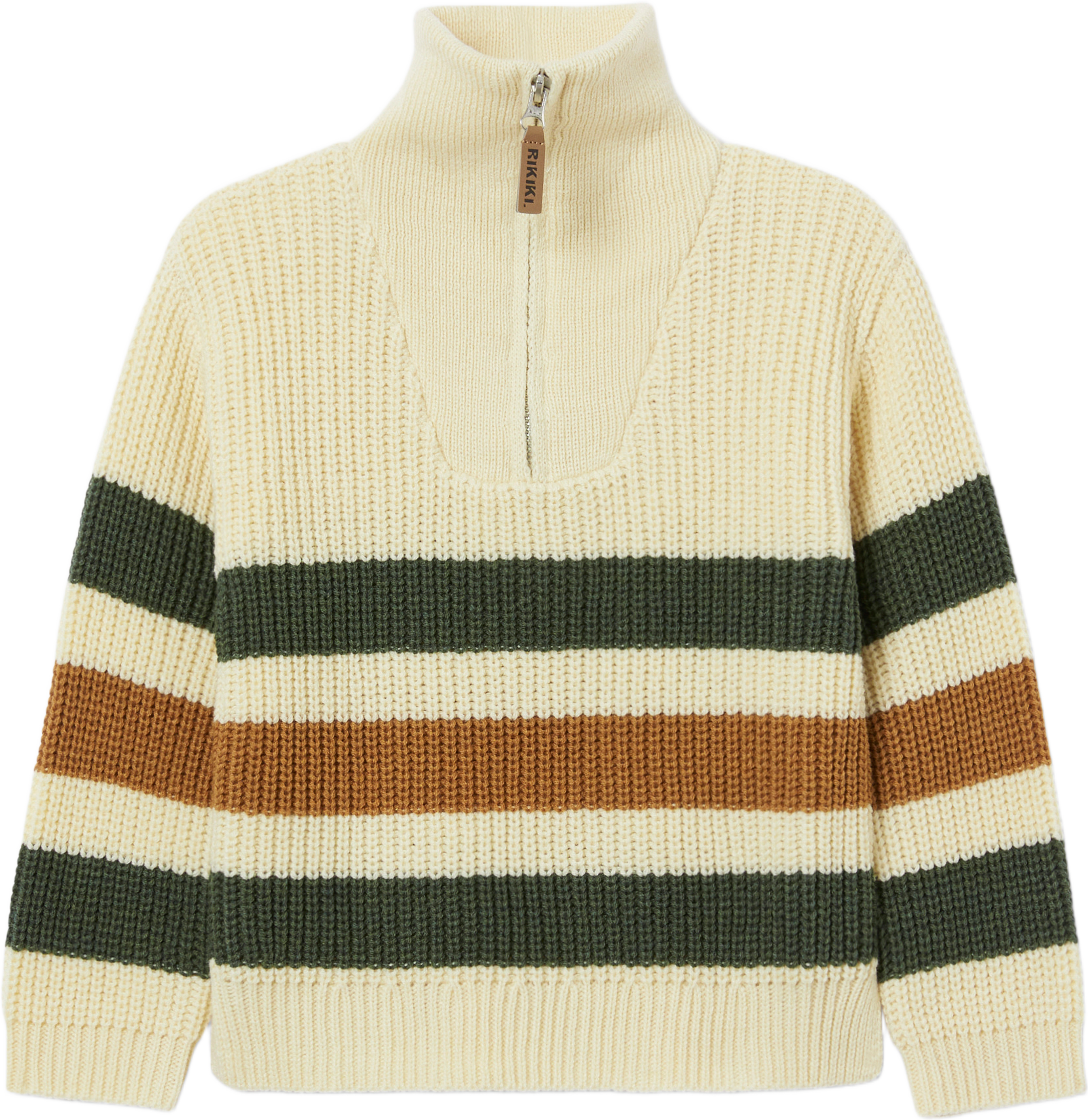 Stickad tröja med half-zip GRAHAM, från RIKIKI, i färgen White Stripe. Klicka för att öppna bilden i stort format