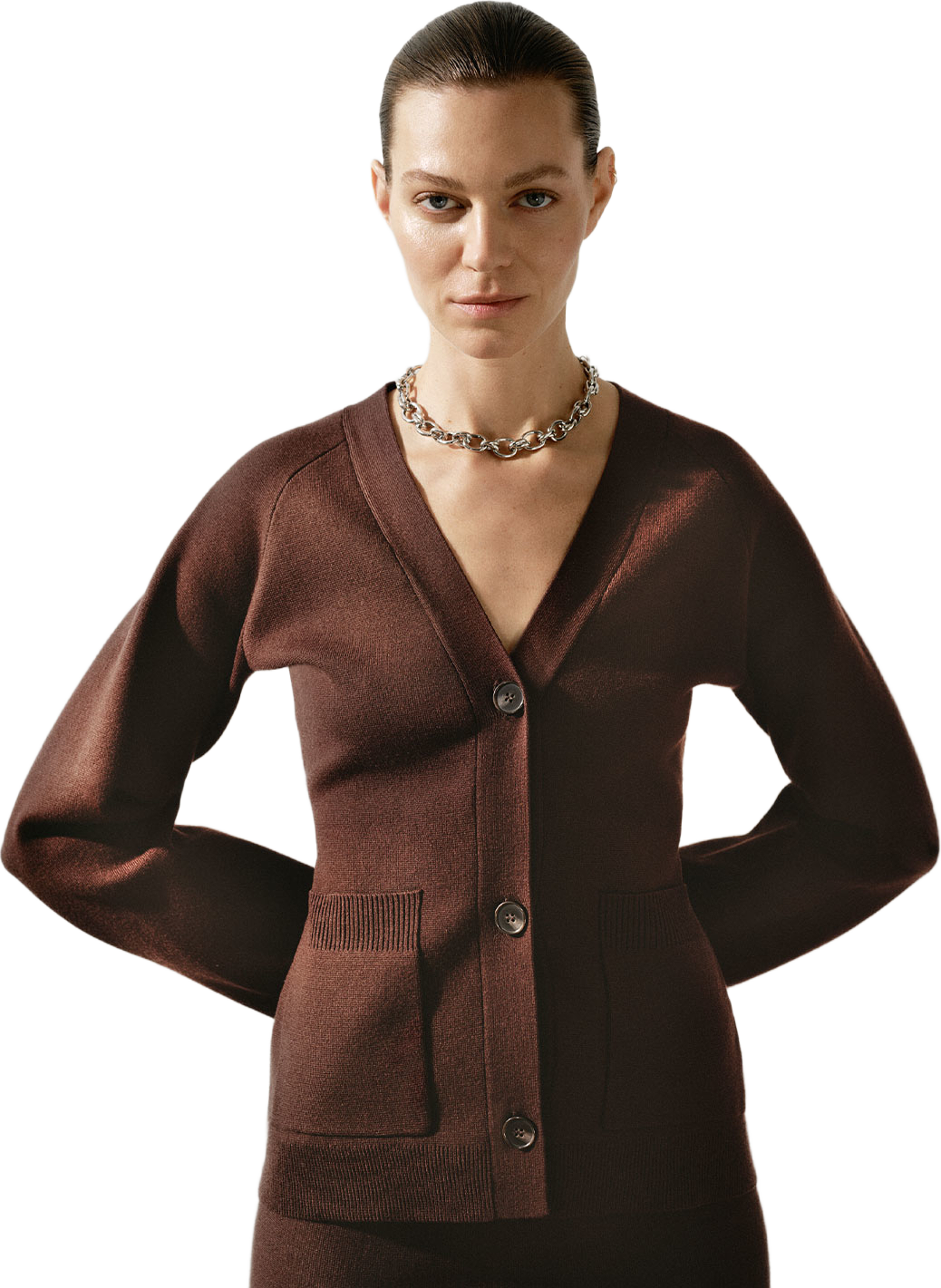 Viskoscardigan WARD, från Wera, i färgen Brown. Klicka för att öppna bilden i stort format